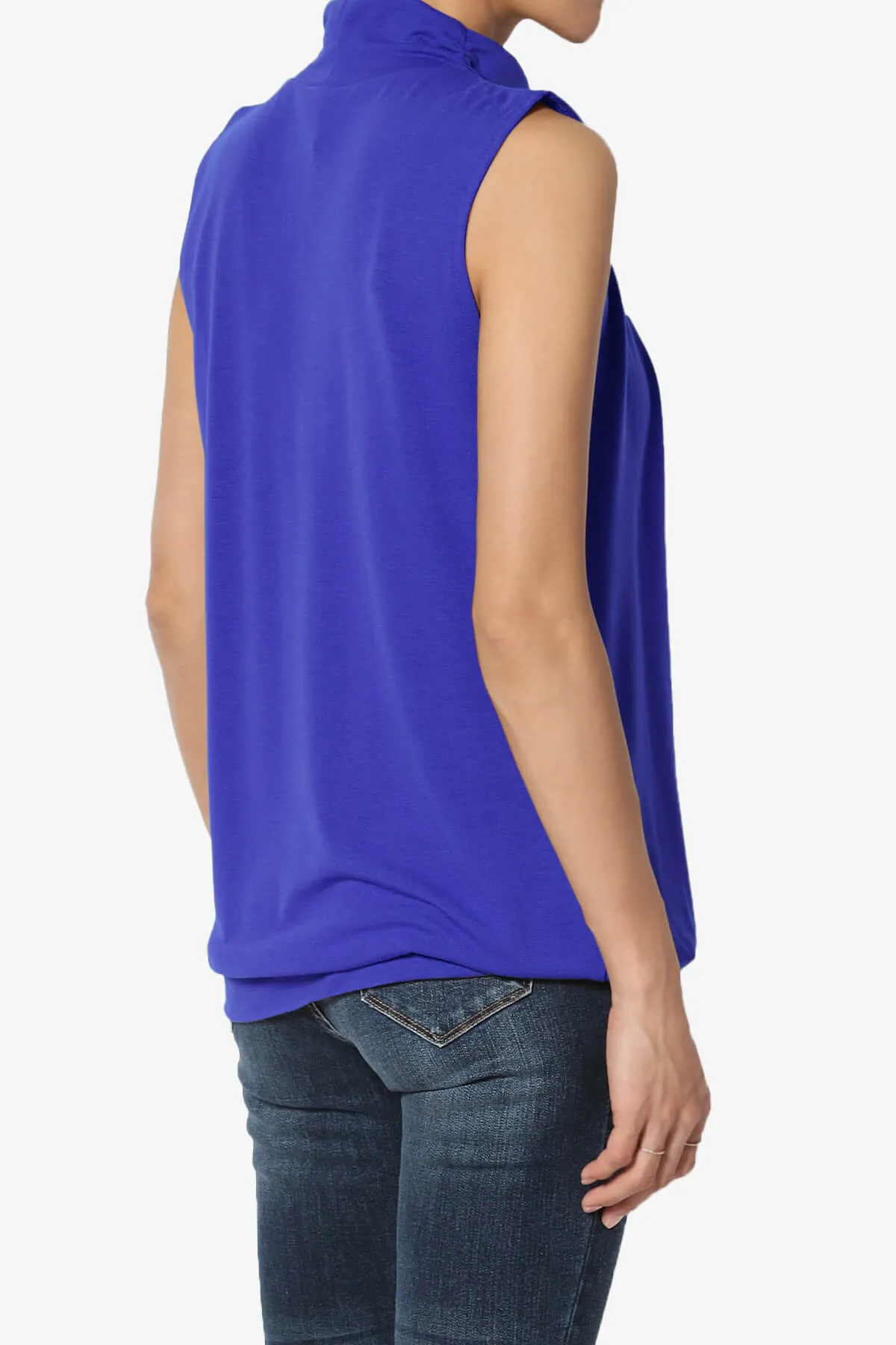 Jibbitz Sleeveless Mock Neck Pleated Top