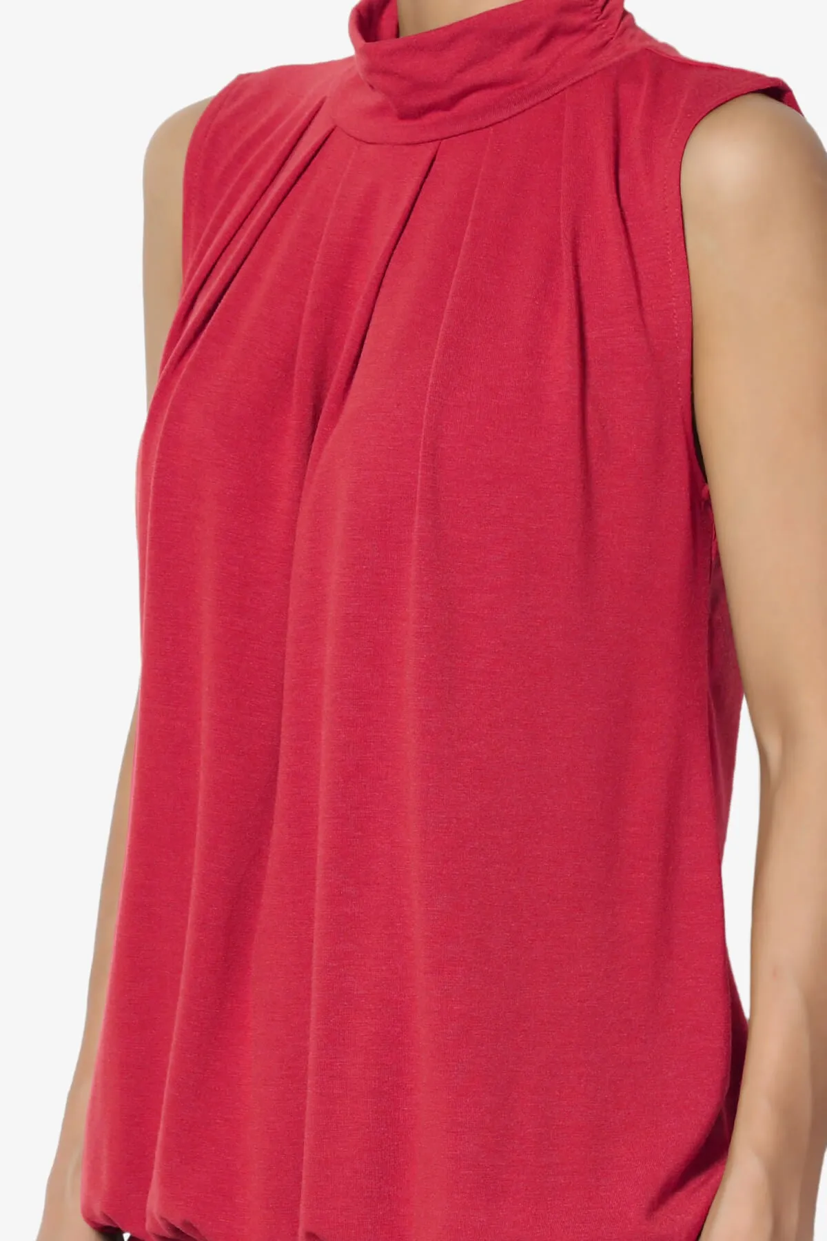 Jibbitz Sleeveless Mock Neck Pleated Top
