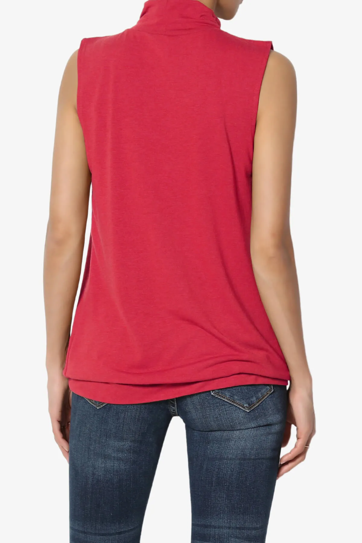 Jibbitz Sleeveless Mock Neck Pleated Top