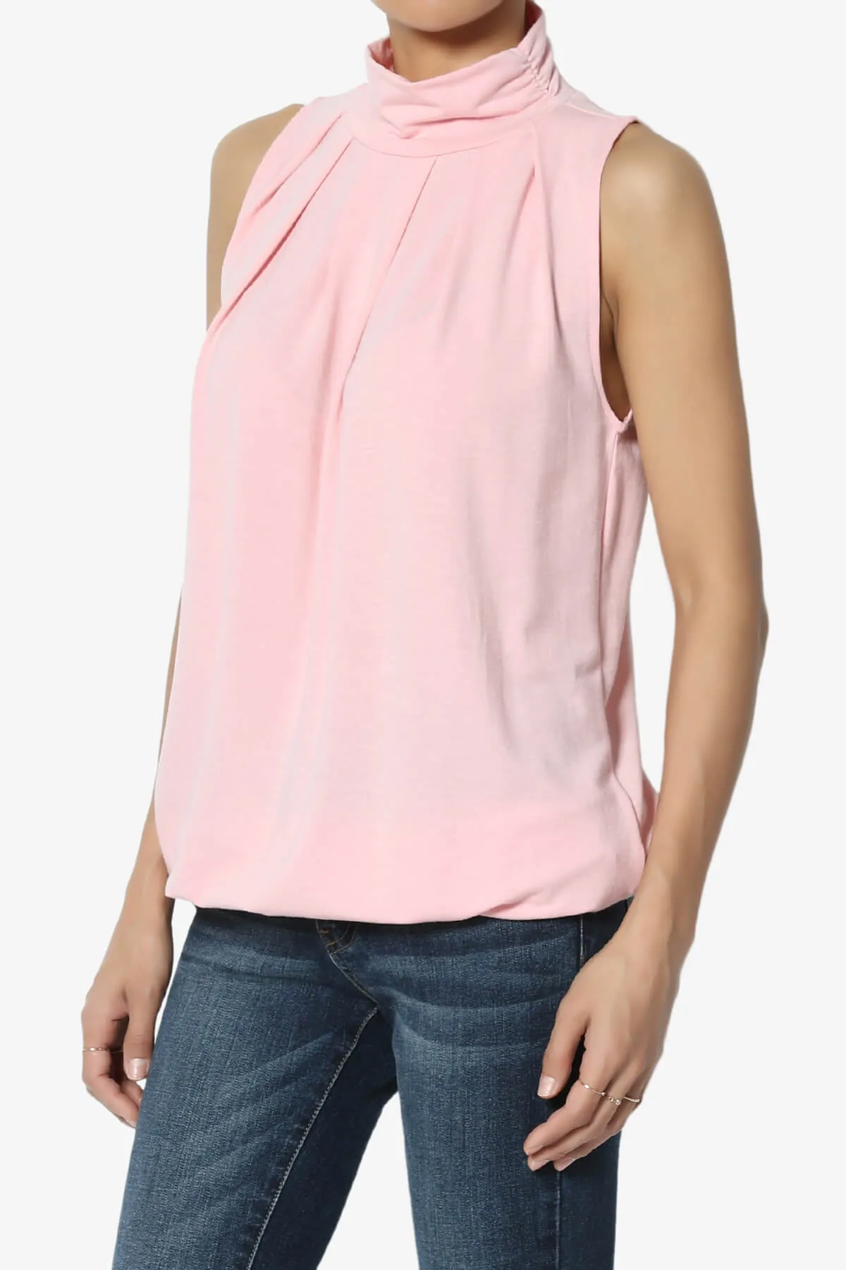 Jibbitz Sleeveless Mock Neck Pleated Top