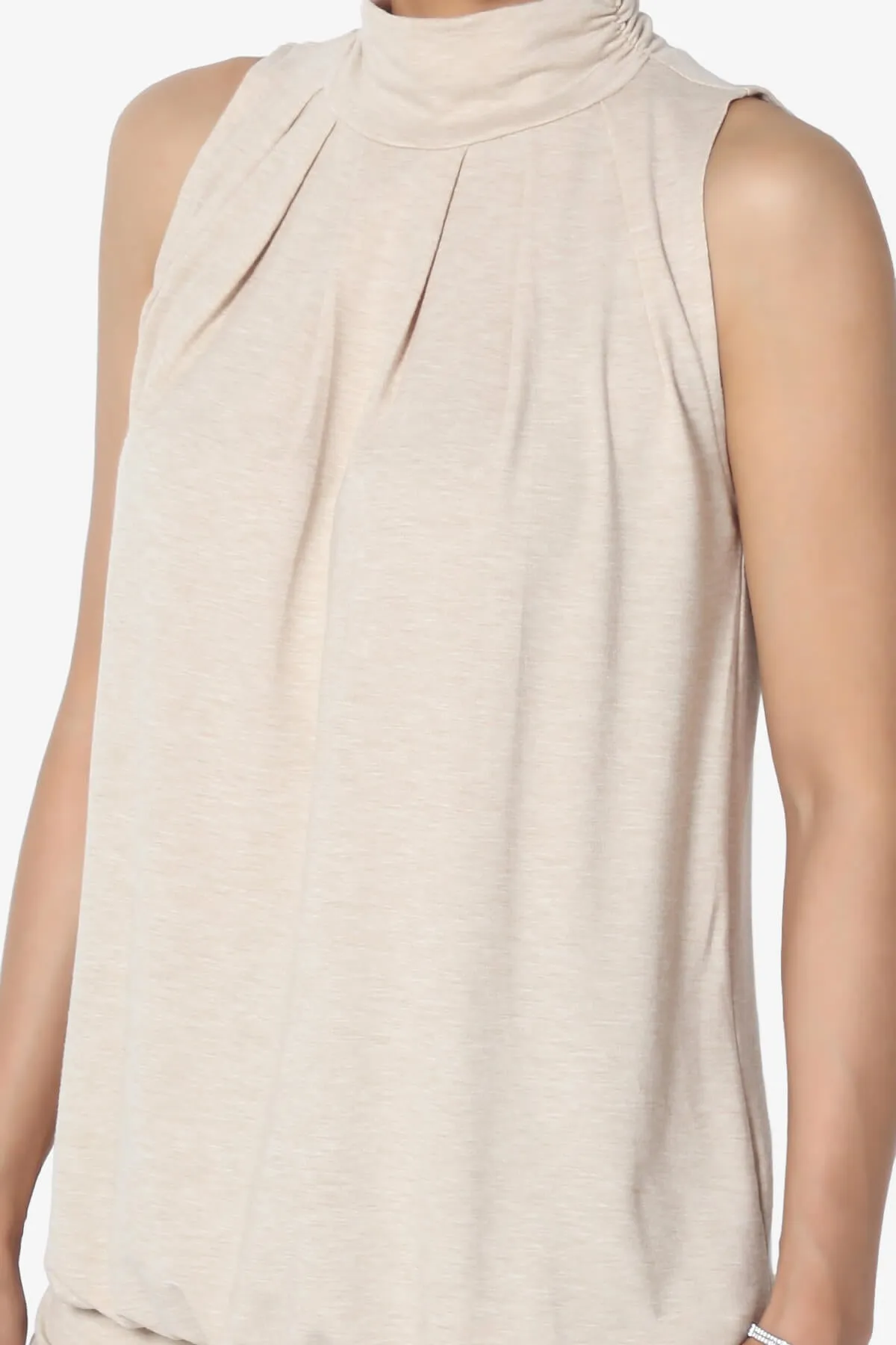 Jibbitz Sleeveless Mock Neck Pleated Top