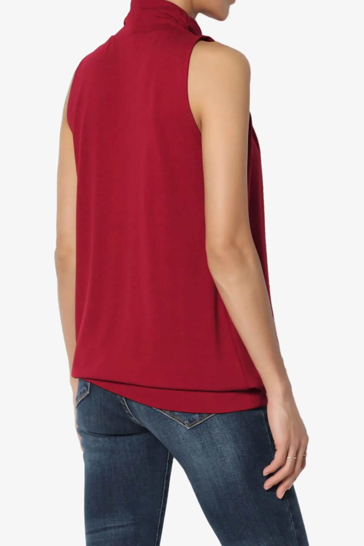 Jibbitz Sleeveless Mock Neck Pleated Top