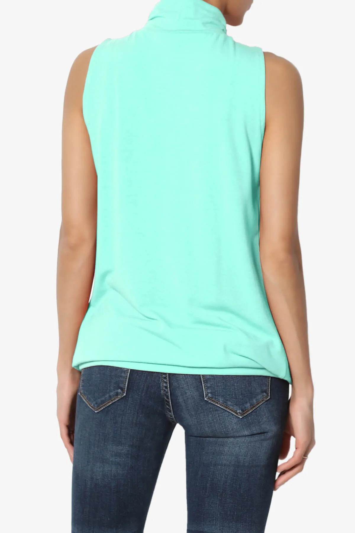 Jibbitz Sleeveless Mock Neck Pleated Top