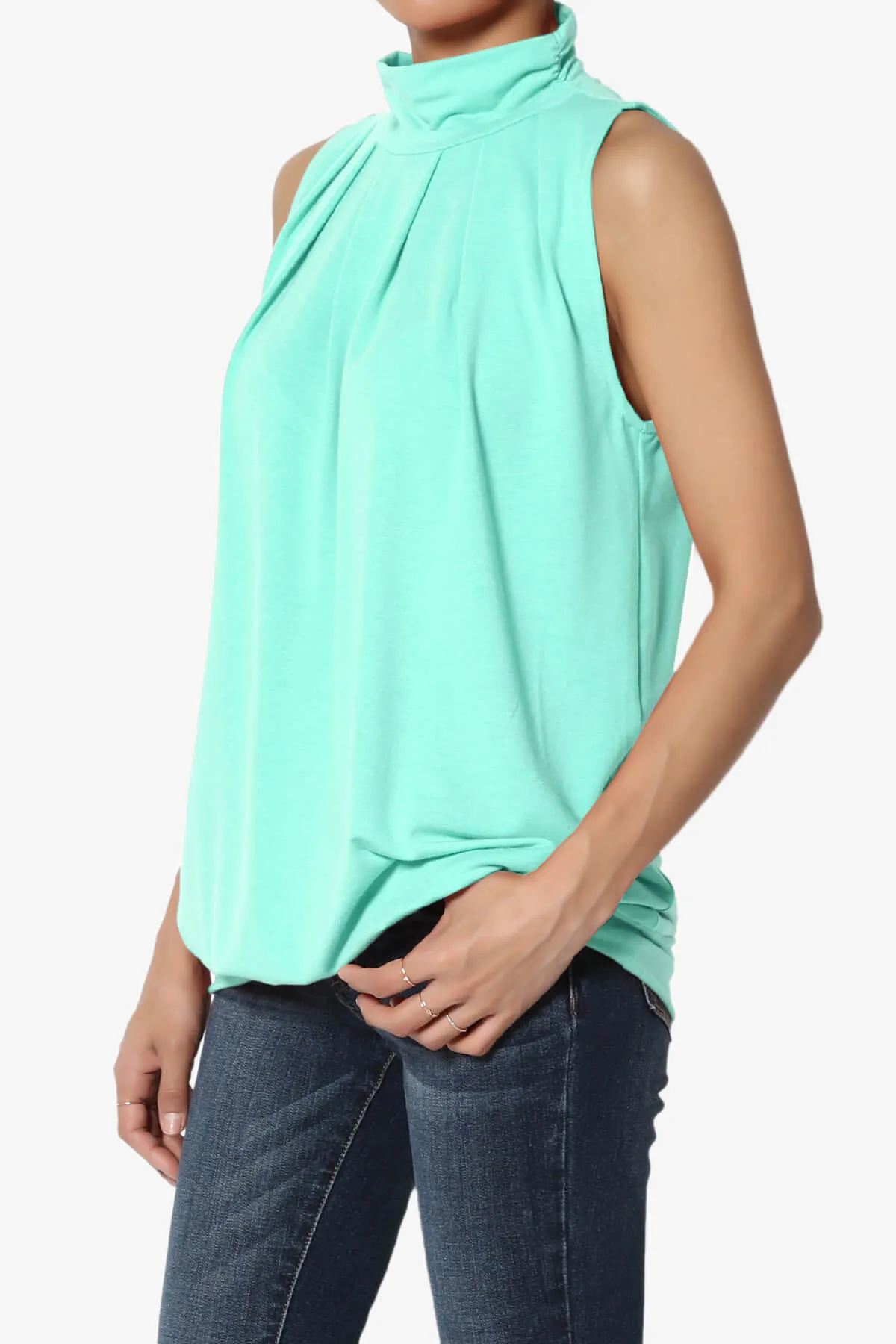 Jibbitz Sleeveless Mock Neck Pleated Top