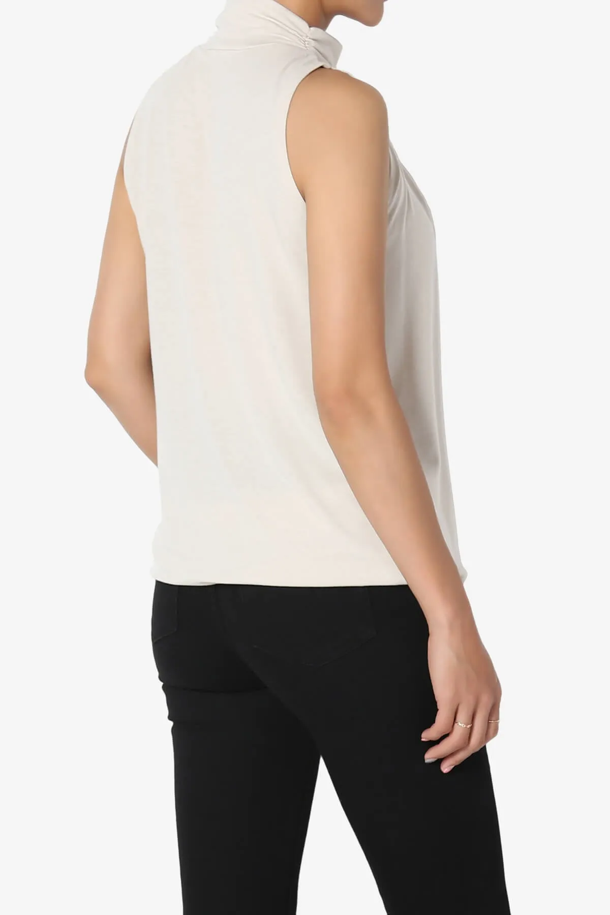 Jibbitz Sleeveless Mock Neck Pleated Top