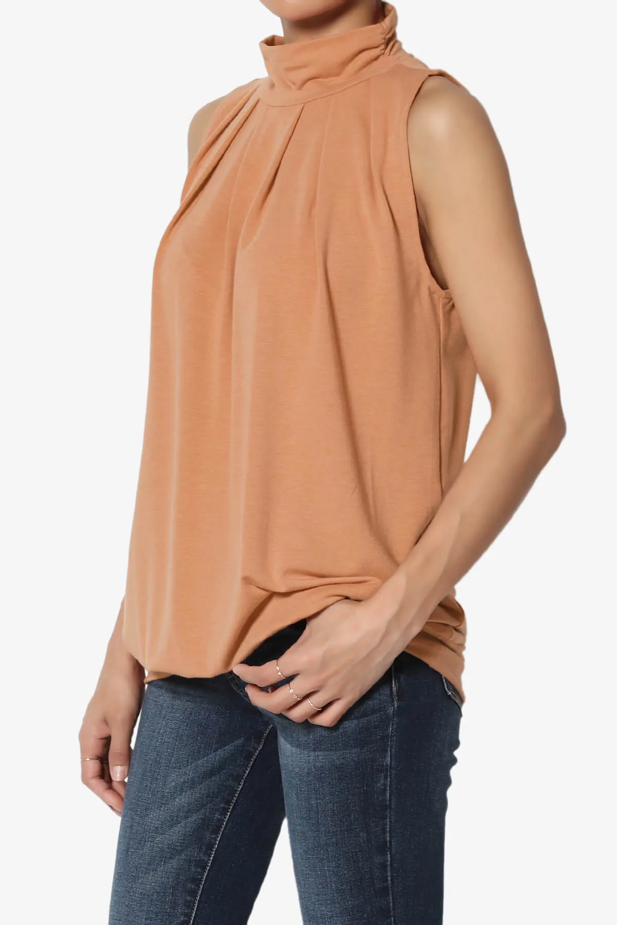 Jibbitz Sleeveless Mock Neck Pleated Top