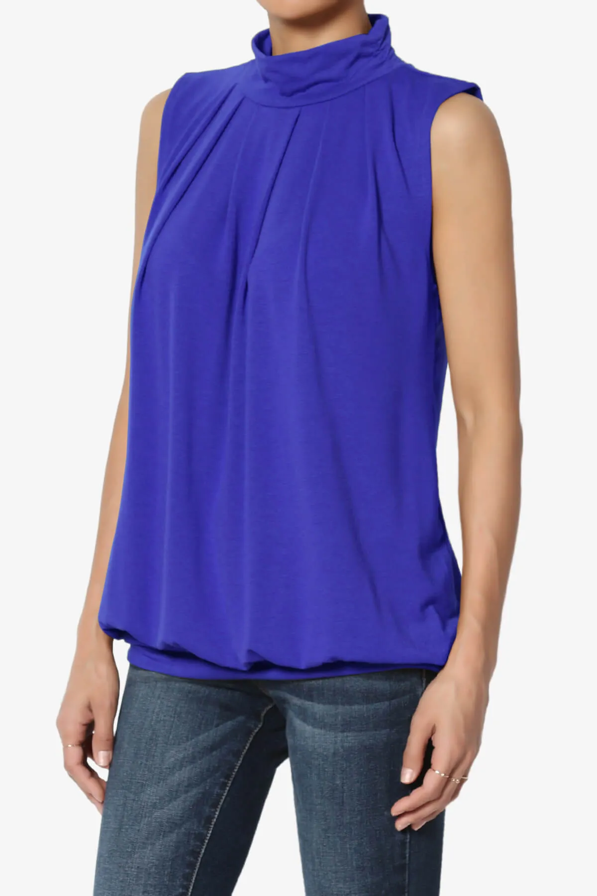 Jibbitz Sleeveless Mock Neck Pleated Top