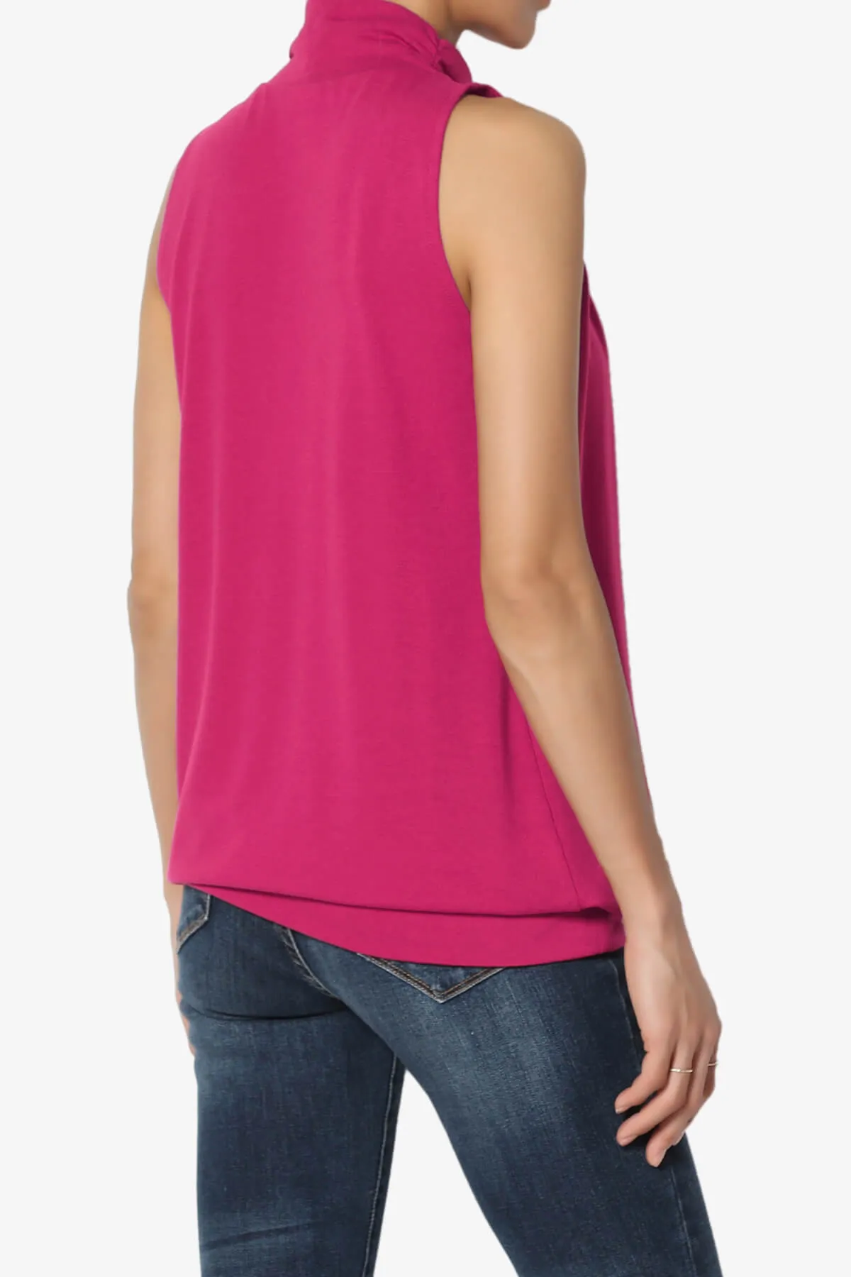 Jibbitz Sleeveless Mock Neck Pleated Top