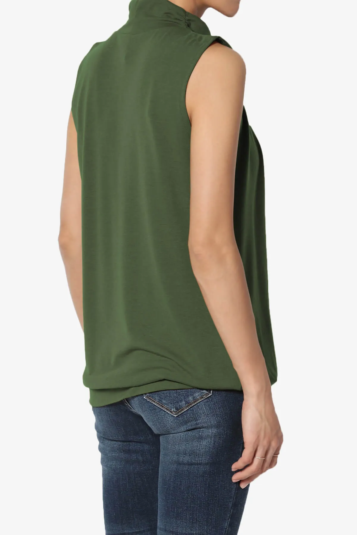 Jibbitz Sleeveless Mock Neck Pleated Top