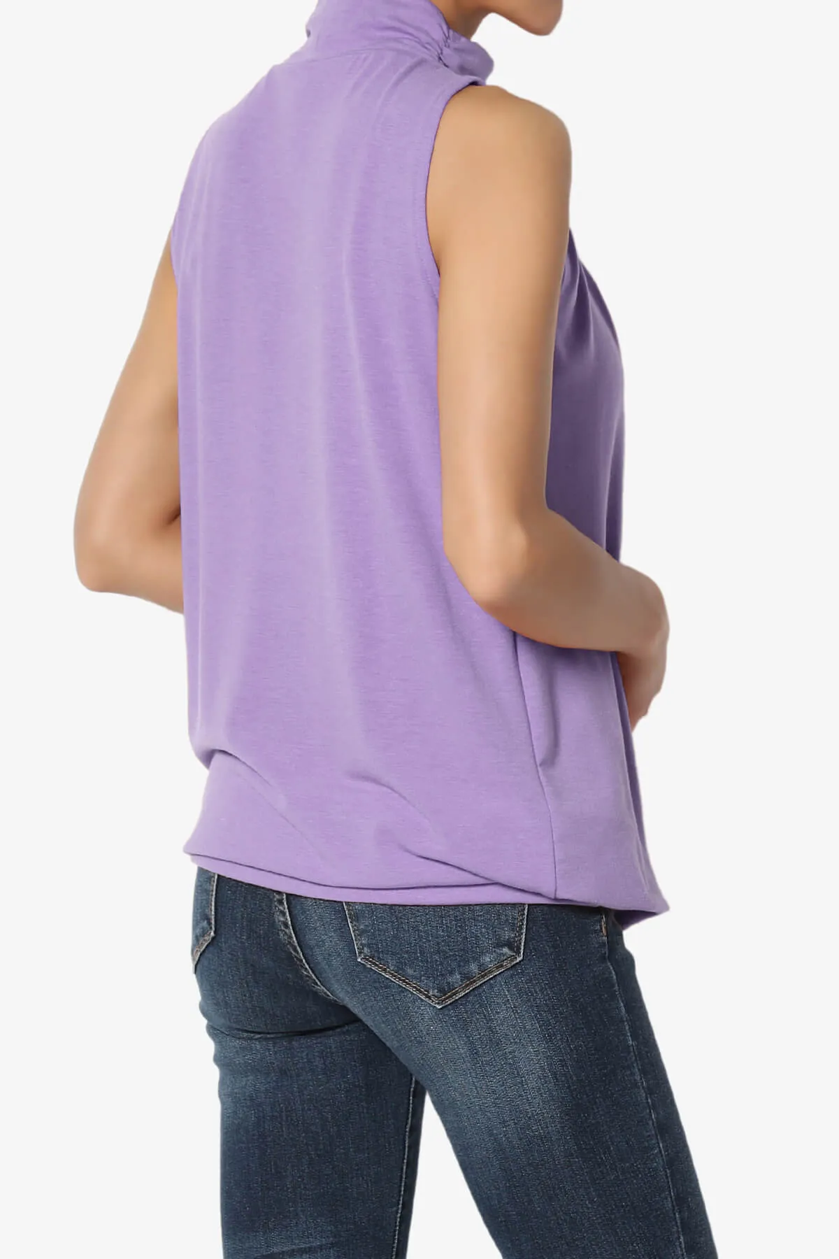 Jibbitz Sleeveless Mock Neck Pleated Top
