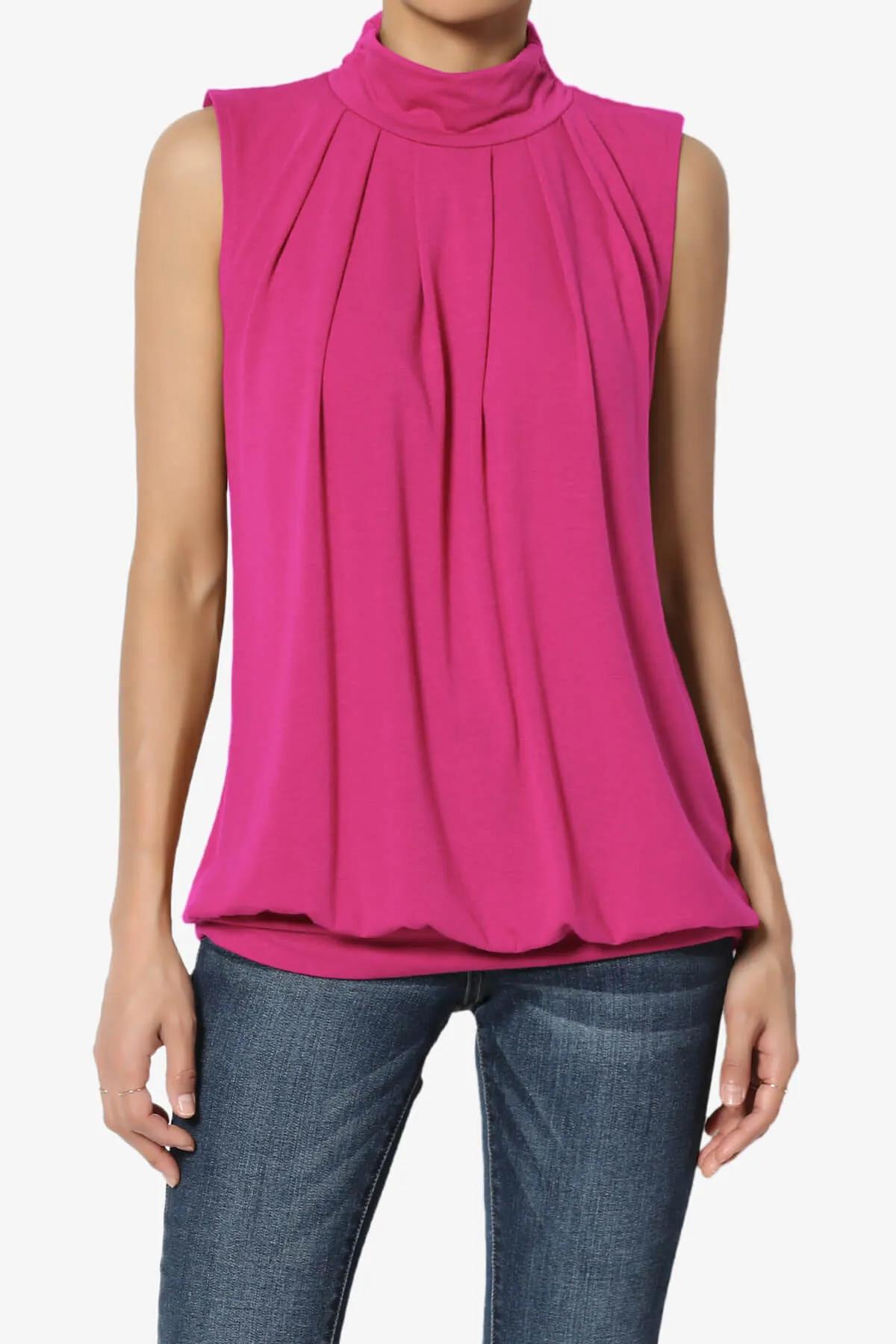 Jibbitz Sleeveless Mock Neck Pleated Top