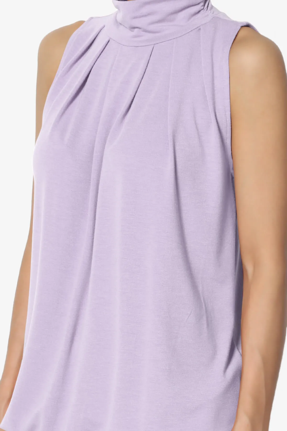 Jibbitz Sleeveless Mock Neck Pleated Top