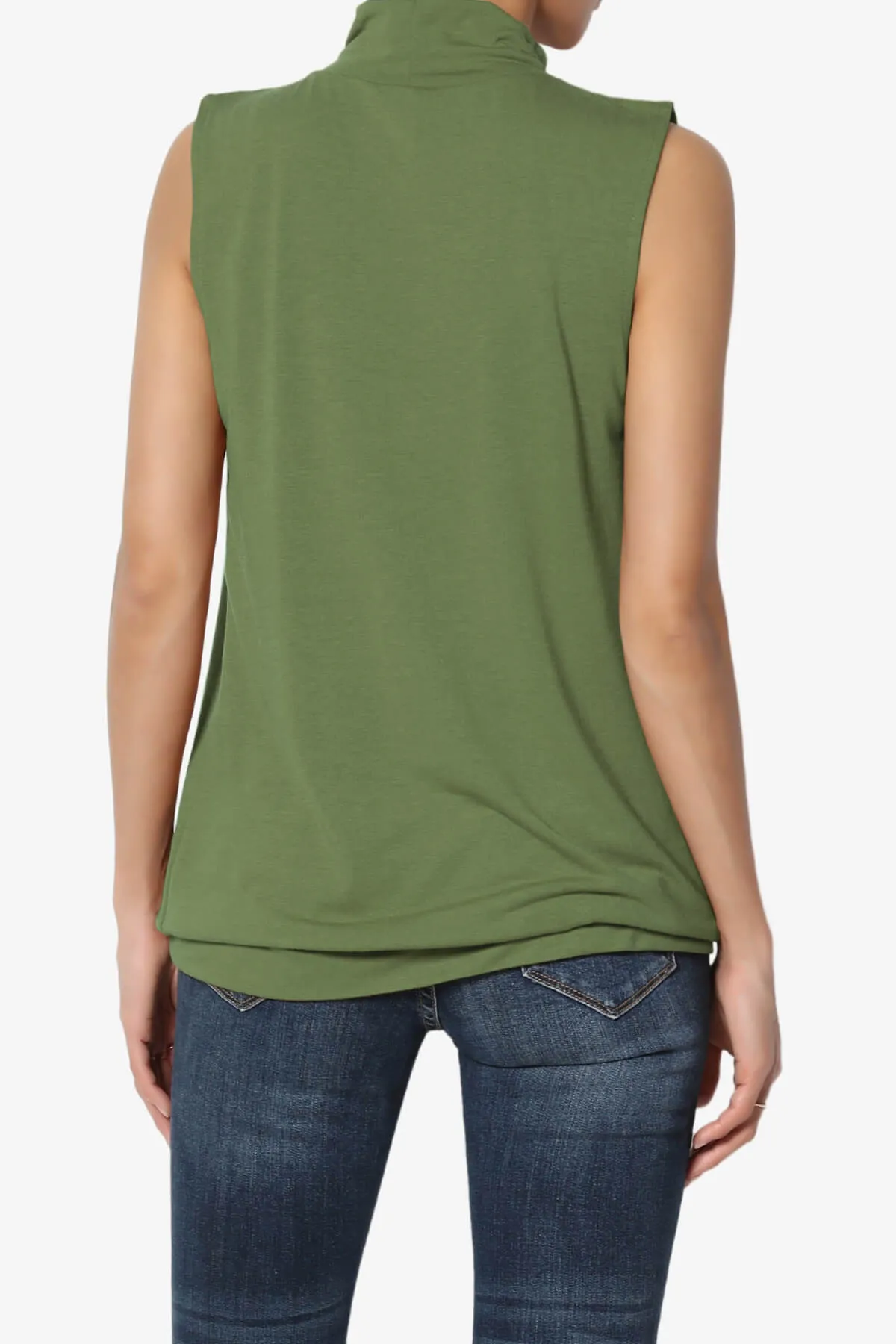 Jibbitz Sleeveless Mock Neck Pleated Top