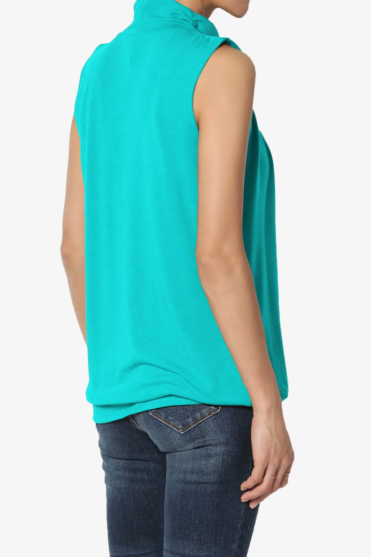 Jibbitz Sleeveless Mock Neck Pleated Top