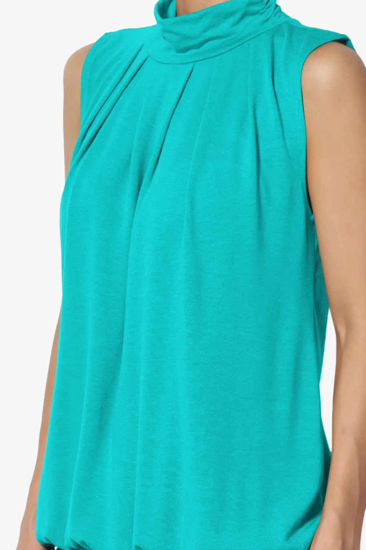 Jibbitz Sleeveless Mock Neck Pleated Top