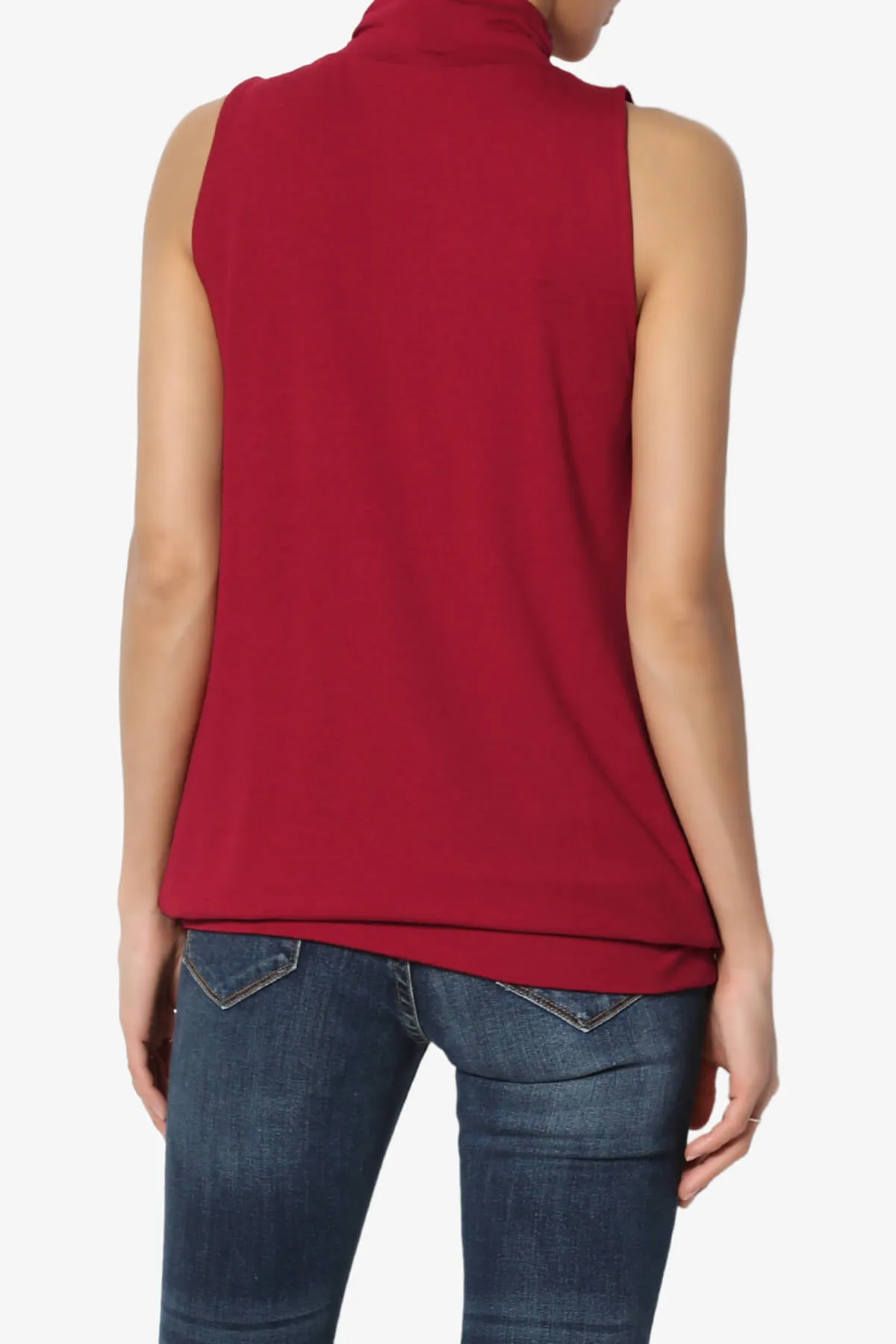 Jibbitz Sleeveless Mock Neck Pleated Top