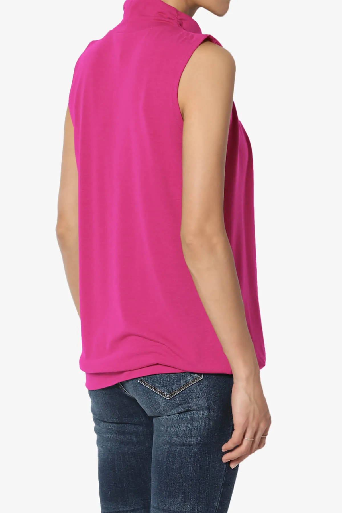 Jibbitz Sleeveless Mock Neck Pleated Top