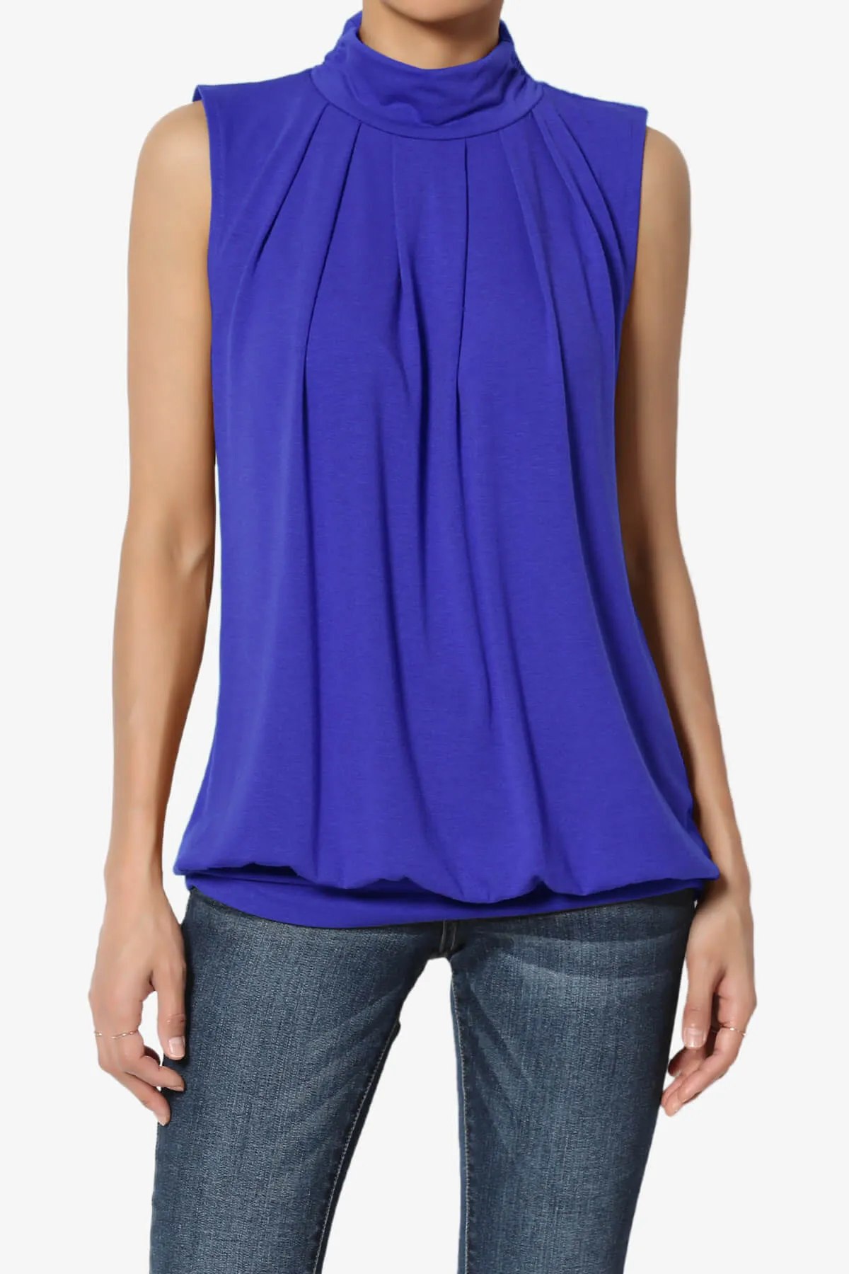 Jibbitz Sleeveless Mock Neck Pleated Top