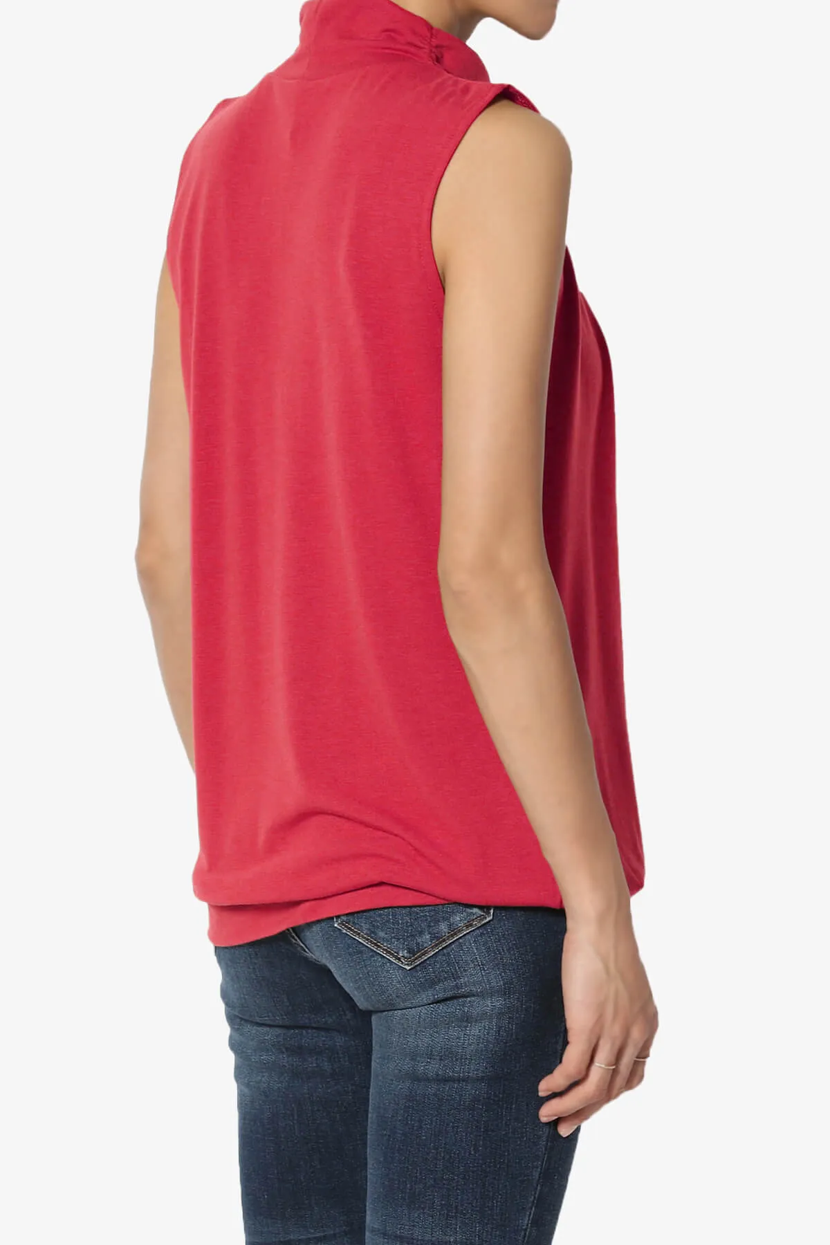 Jibbitz Sleeveless Mock Neck Pleated Top