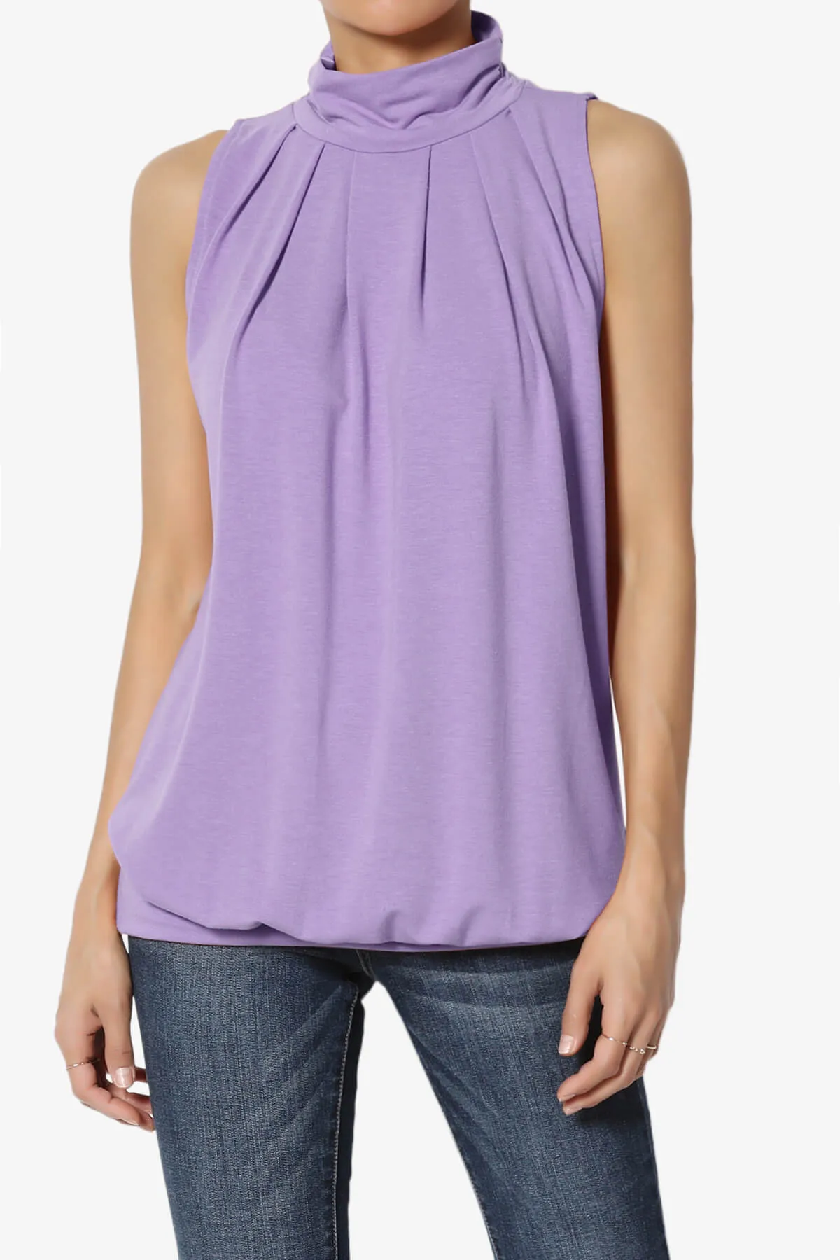 Jibbitz Sleeveless Mock Neck Pleated Top