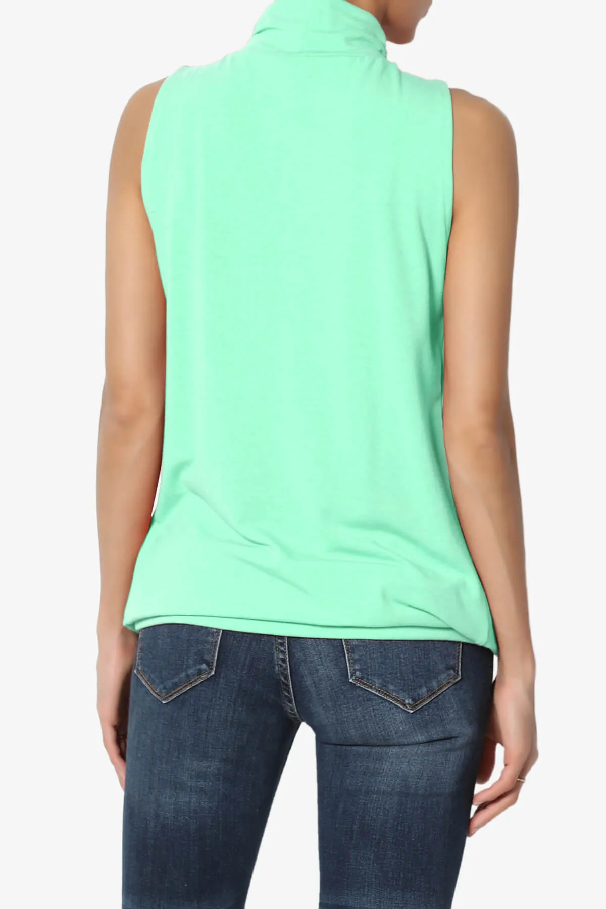 Jibbitz Sleeveless Mock Neck Pleated Top