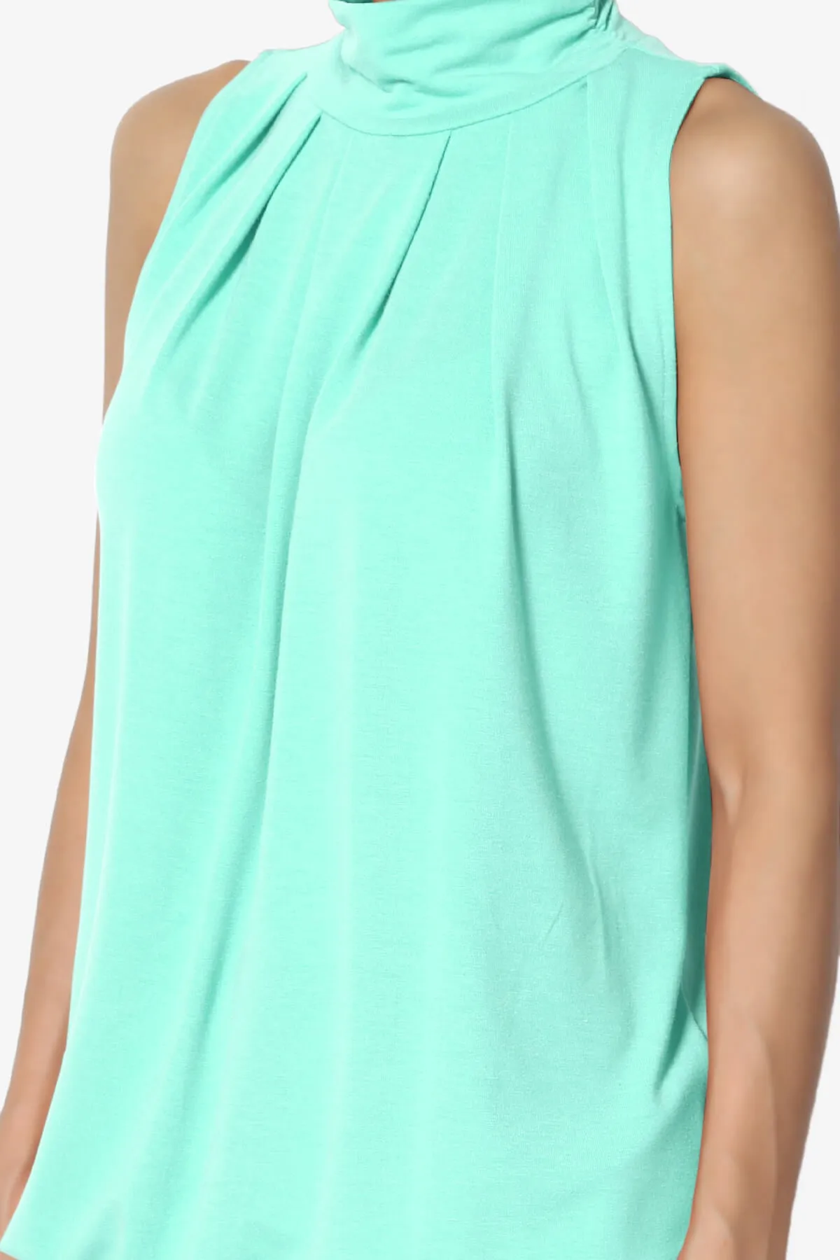 Jibbitz Sleeveless Mock Neck Pleated Top