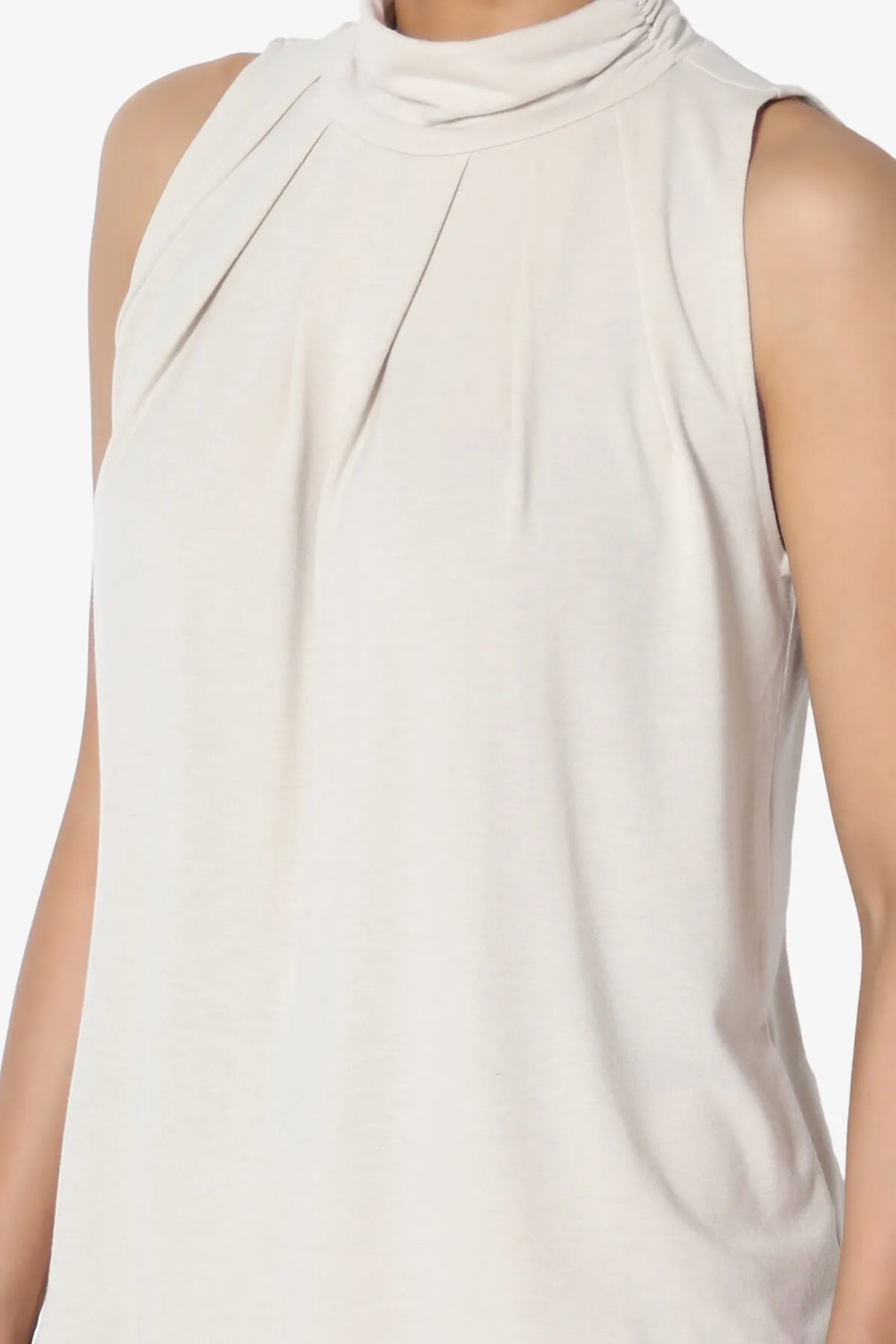 Jibbitz Sleeveless Mock Neck Pleated Top