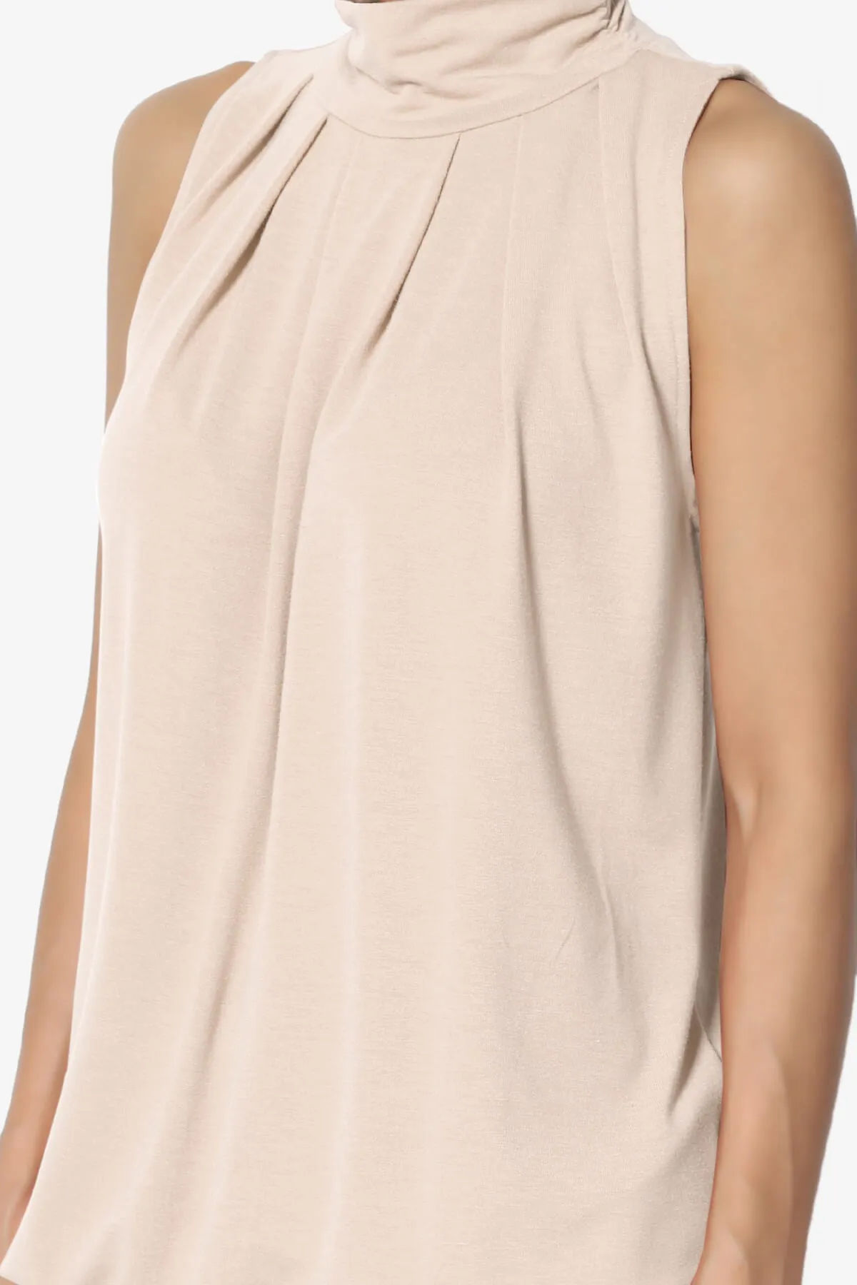 Jibbitz Sleeveless Mock Neck Pleated Top