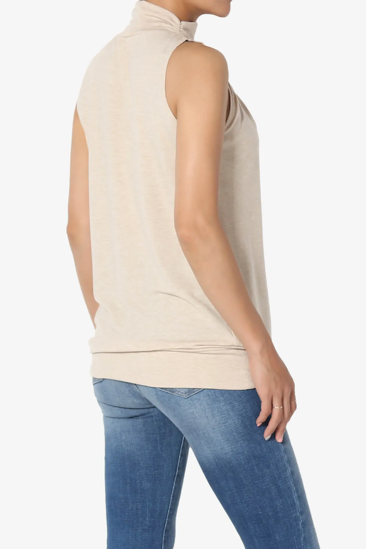 Jibbitz Sleeveless Mock Neck Pleated Top