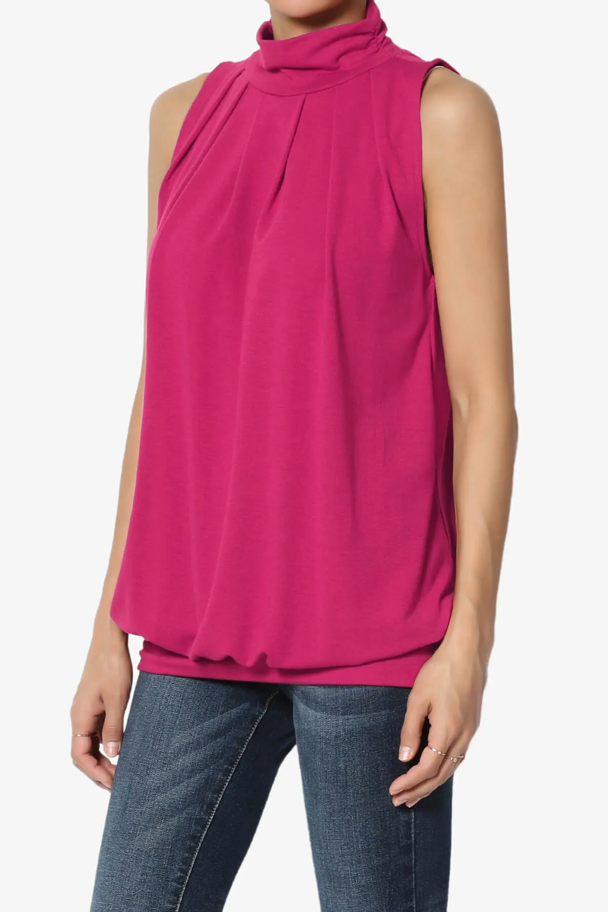 Jibbitz Sleeveless Mock Neck Pleated Top