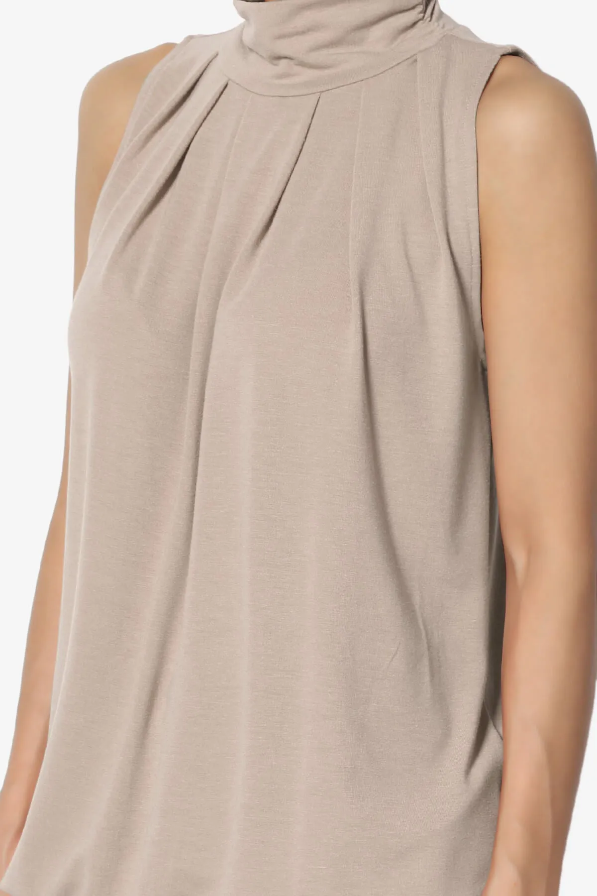 Jibbitz Sleeveless Mock Neck Pleated Top