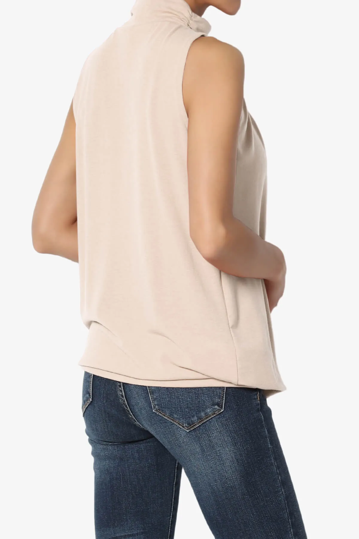 Jibbitz Sleeveless Mock Neck Pleated Top