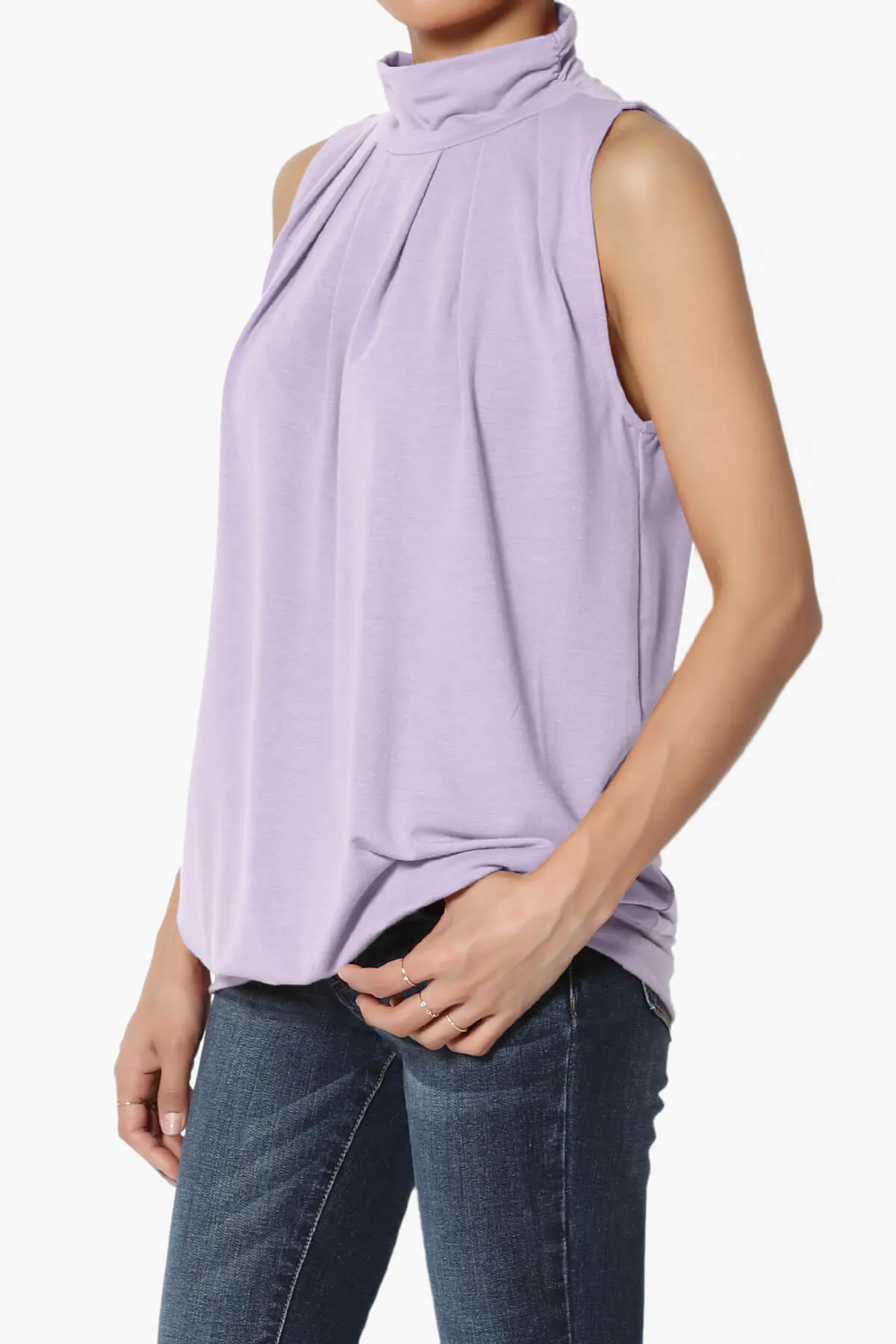 Jibbitz Sleeveless Mock Neck Pleated Top