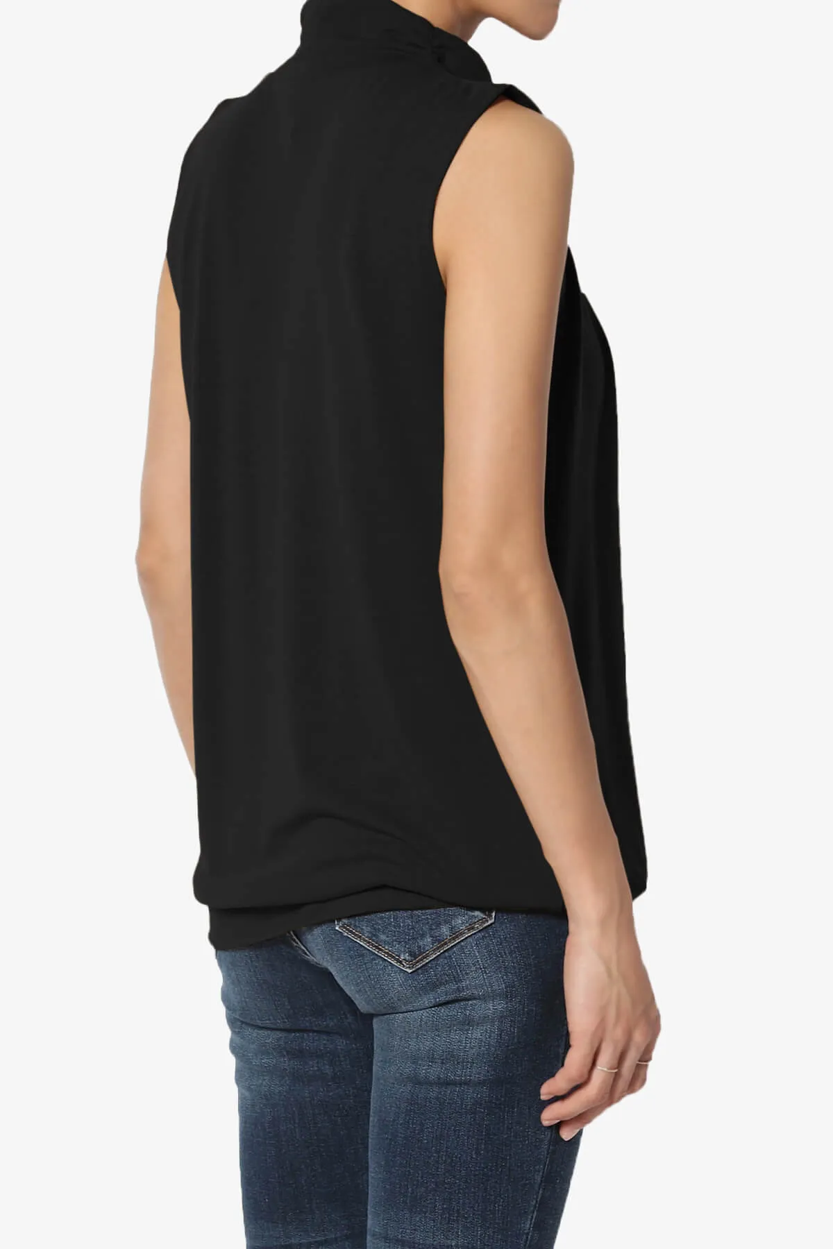 Jibbitz Sleeveless Mock Neck Pleated Top