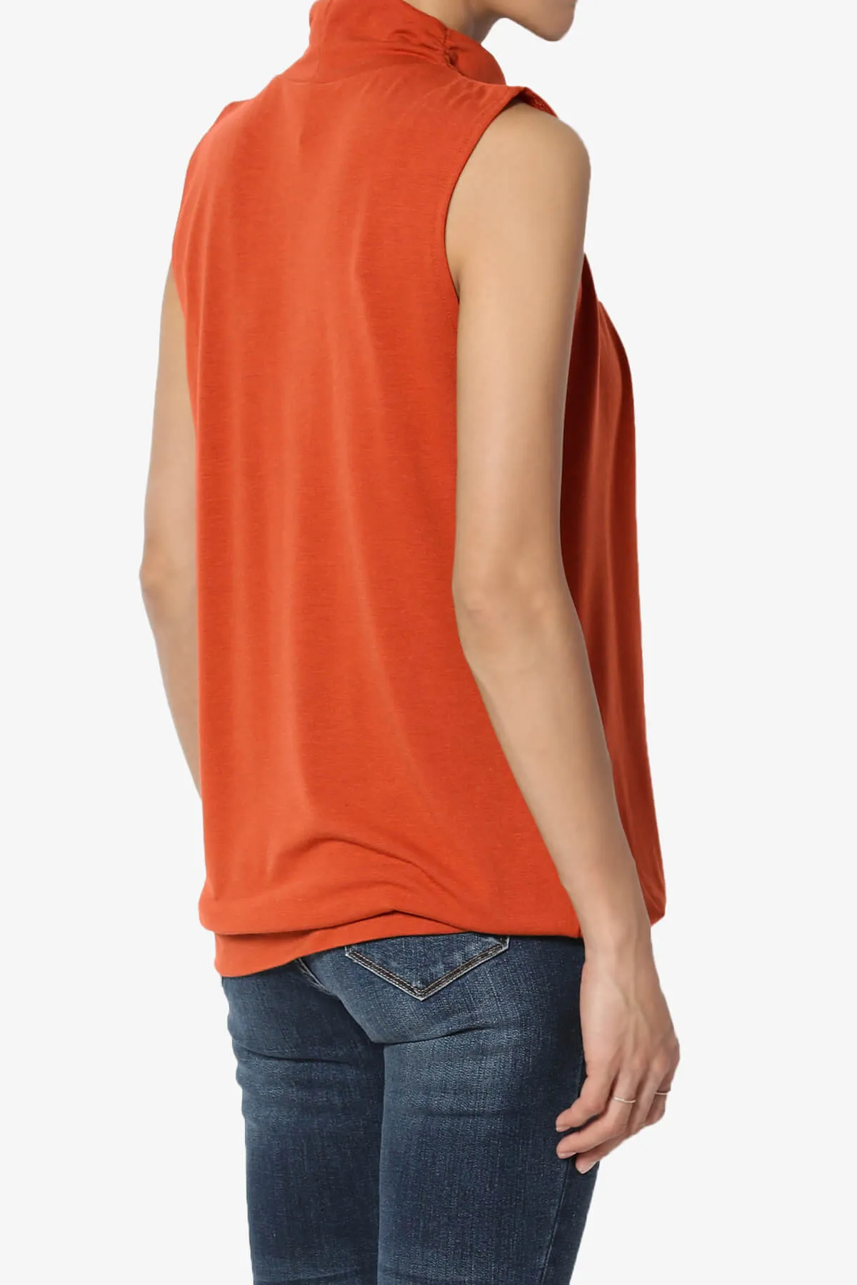 Jibbitz Sleeveless Mock Neck Pleated Top