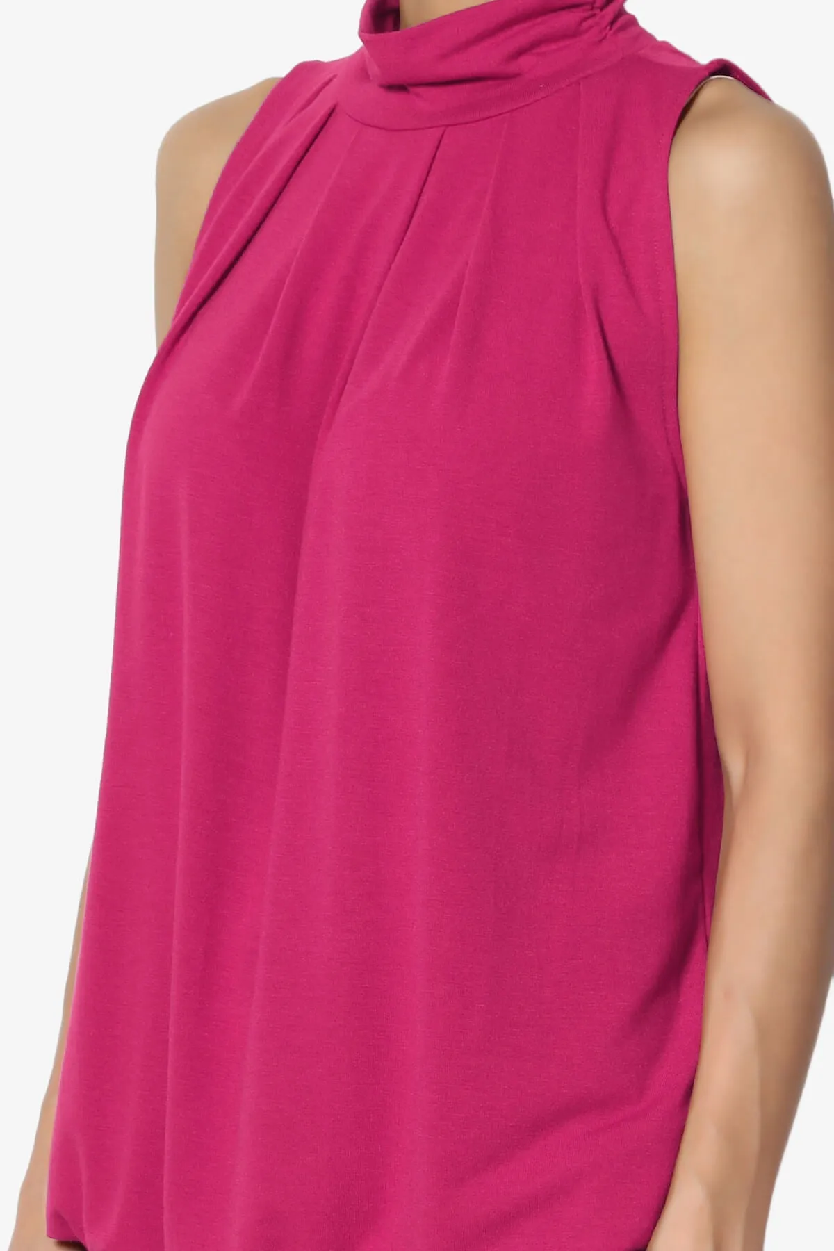 Jibbitz Sleeveless Mock Neck Pleated Top