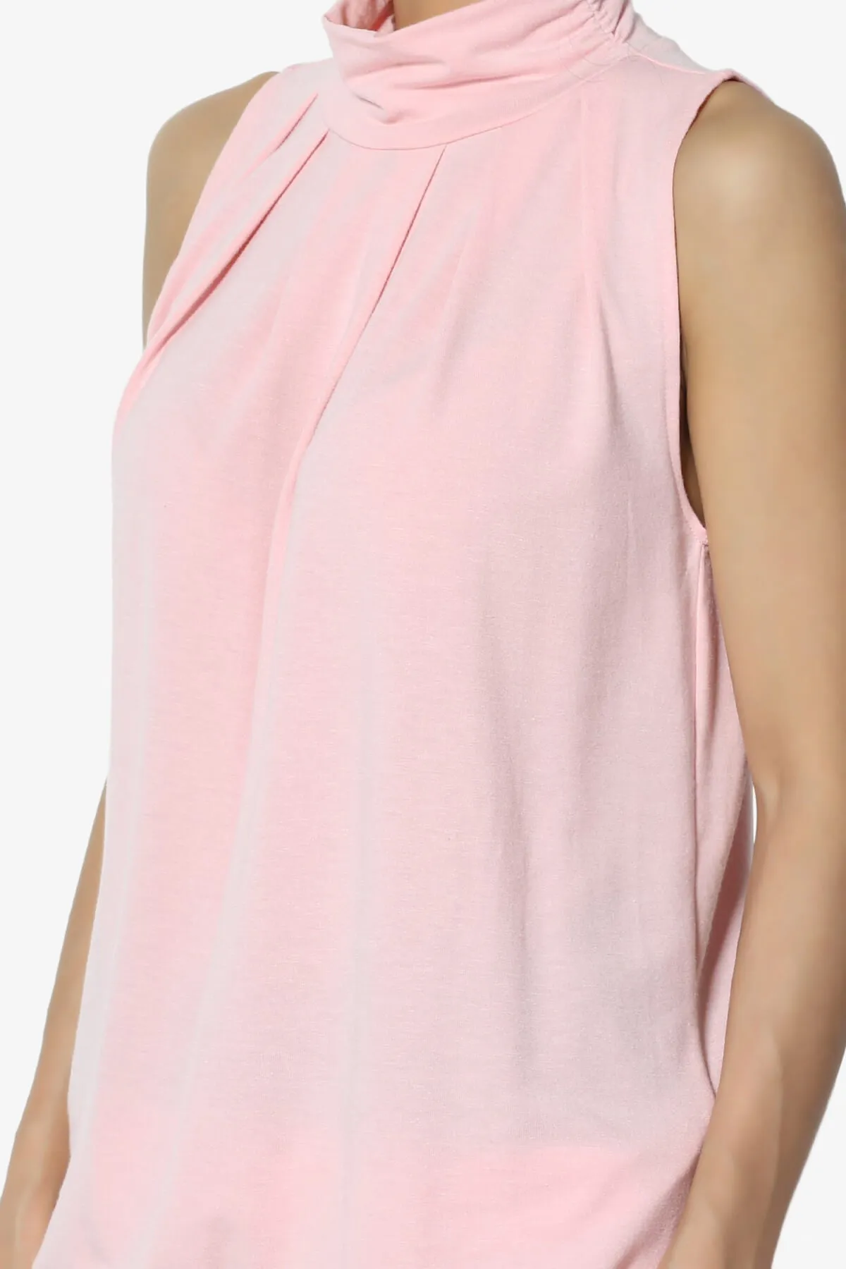 Jibbitz Sleeveless Mock Neck Pleated Top