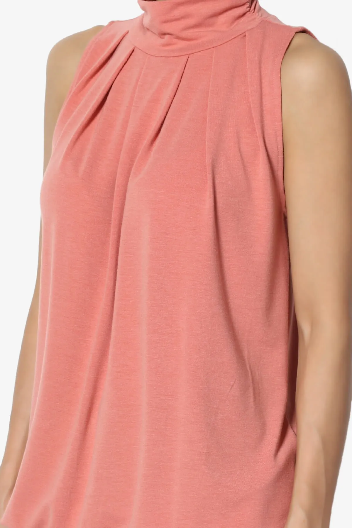 Jibbitz Sleeveless Mock Neck Pleated Top