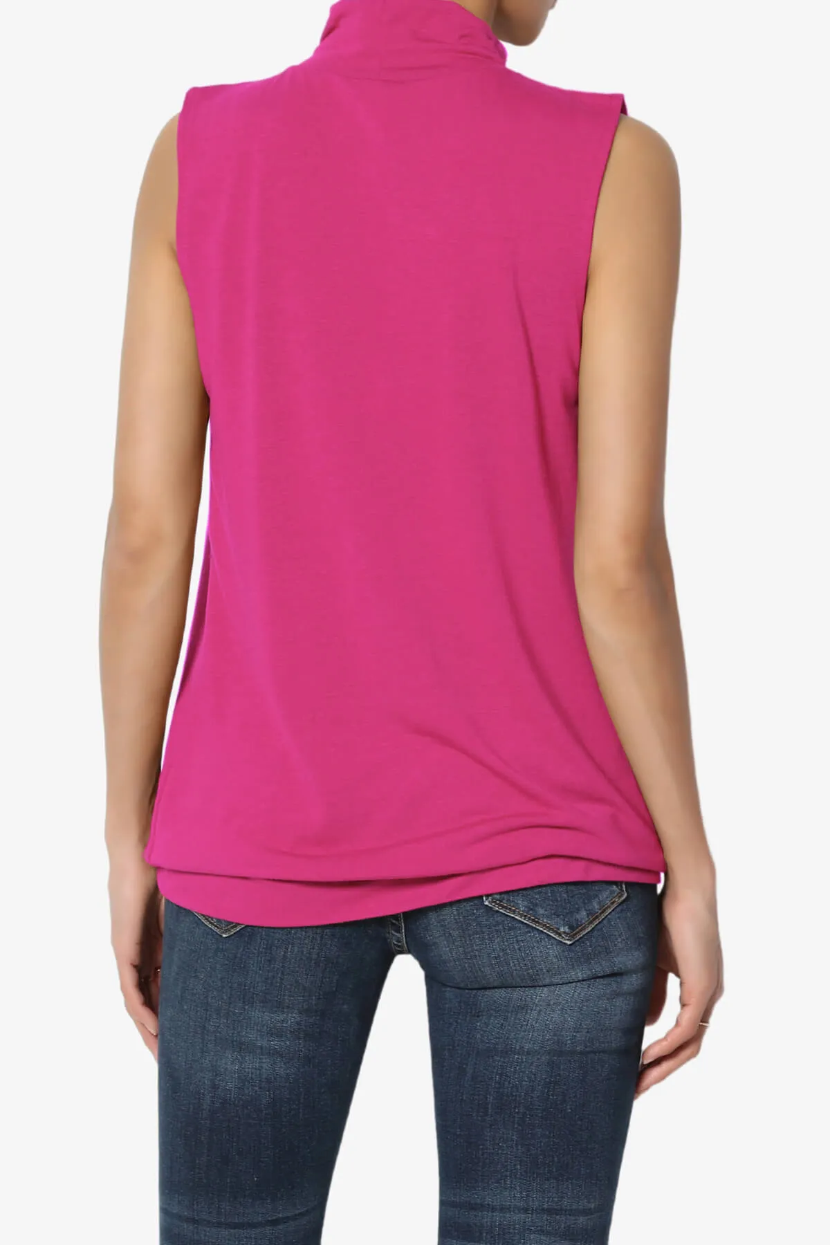Jibbitz Sleeveless Mock Neck Pleated Top