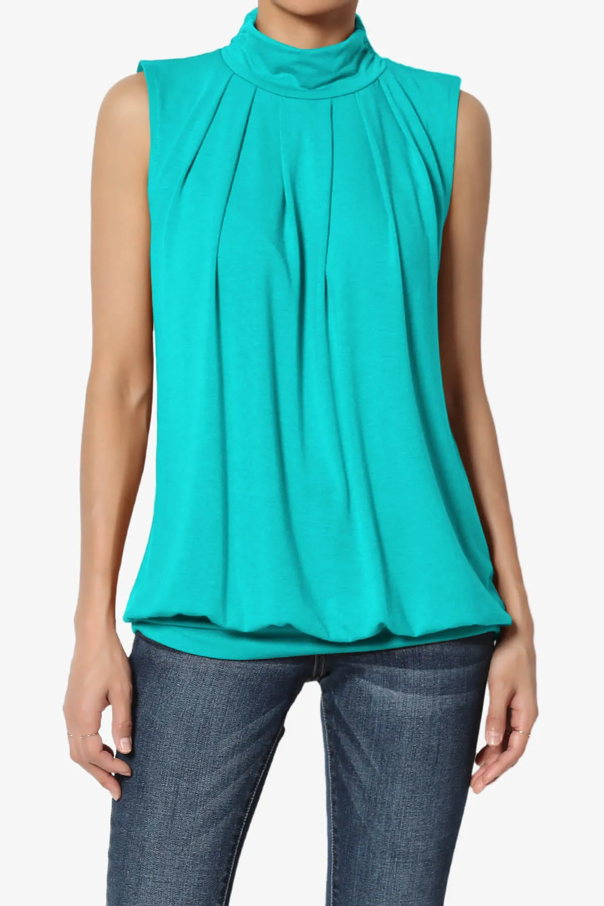 Jibbitz Sleeveless Mock Neck Pleated Top