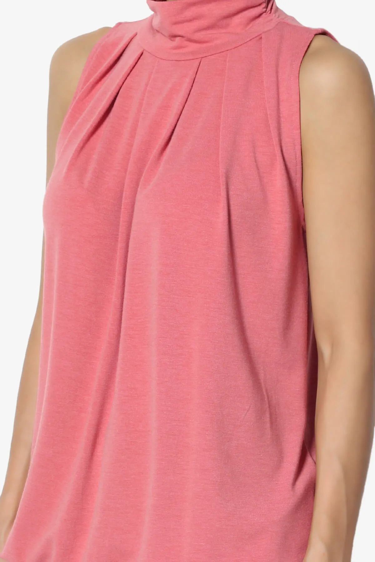 Jibbitz Sleeveless Mock Neck Pleated Top
