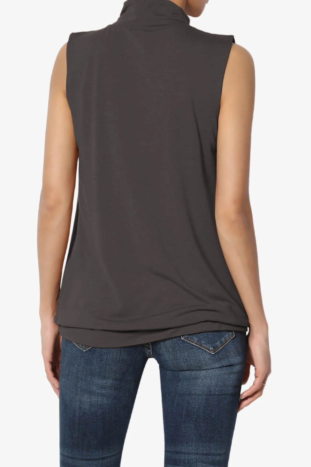 Jibbitz Sleeveless Mock Neck Pleated Top
