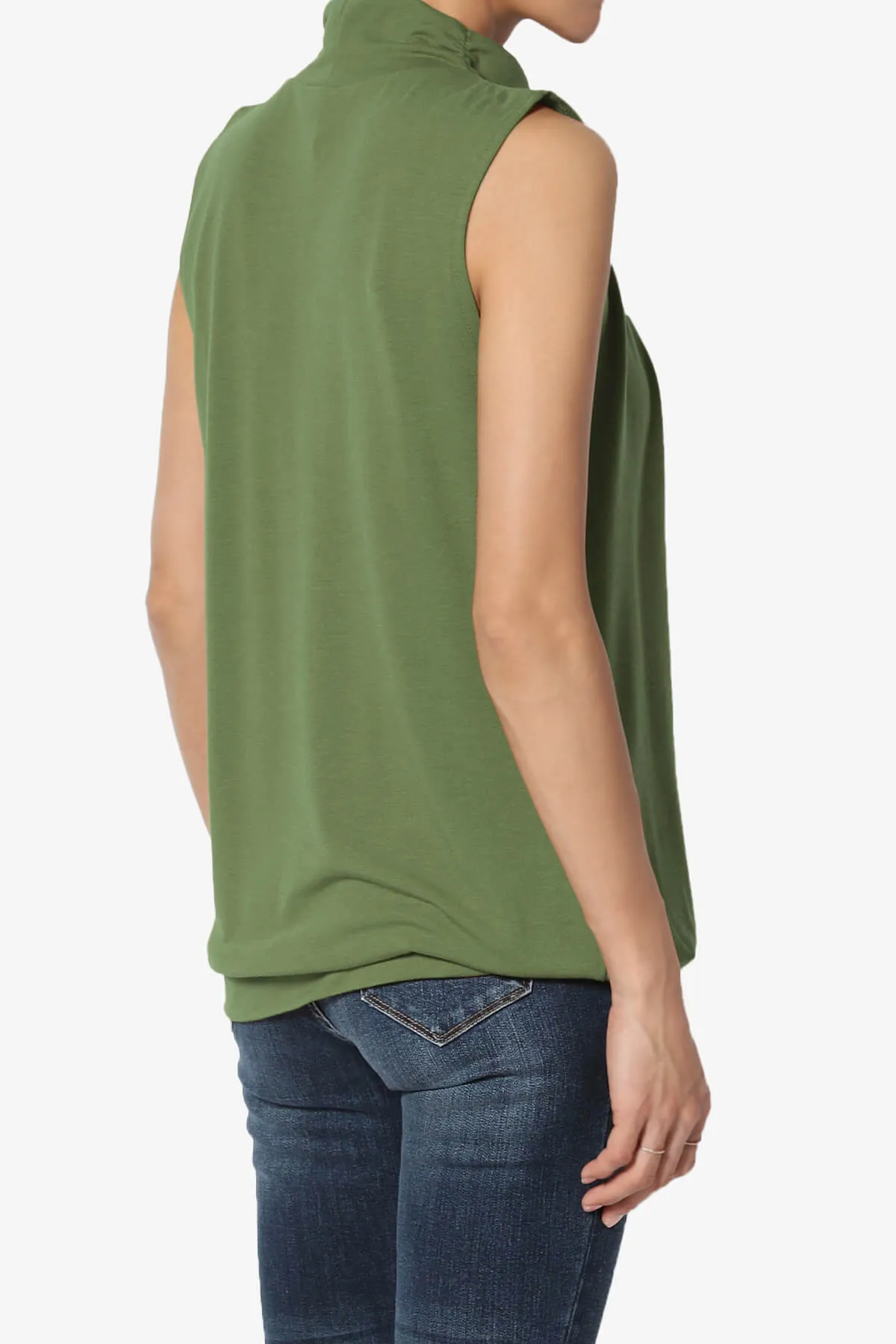 Jibbitz Sleeveless Mock Neck Pleated Top
