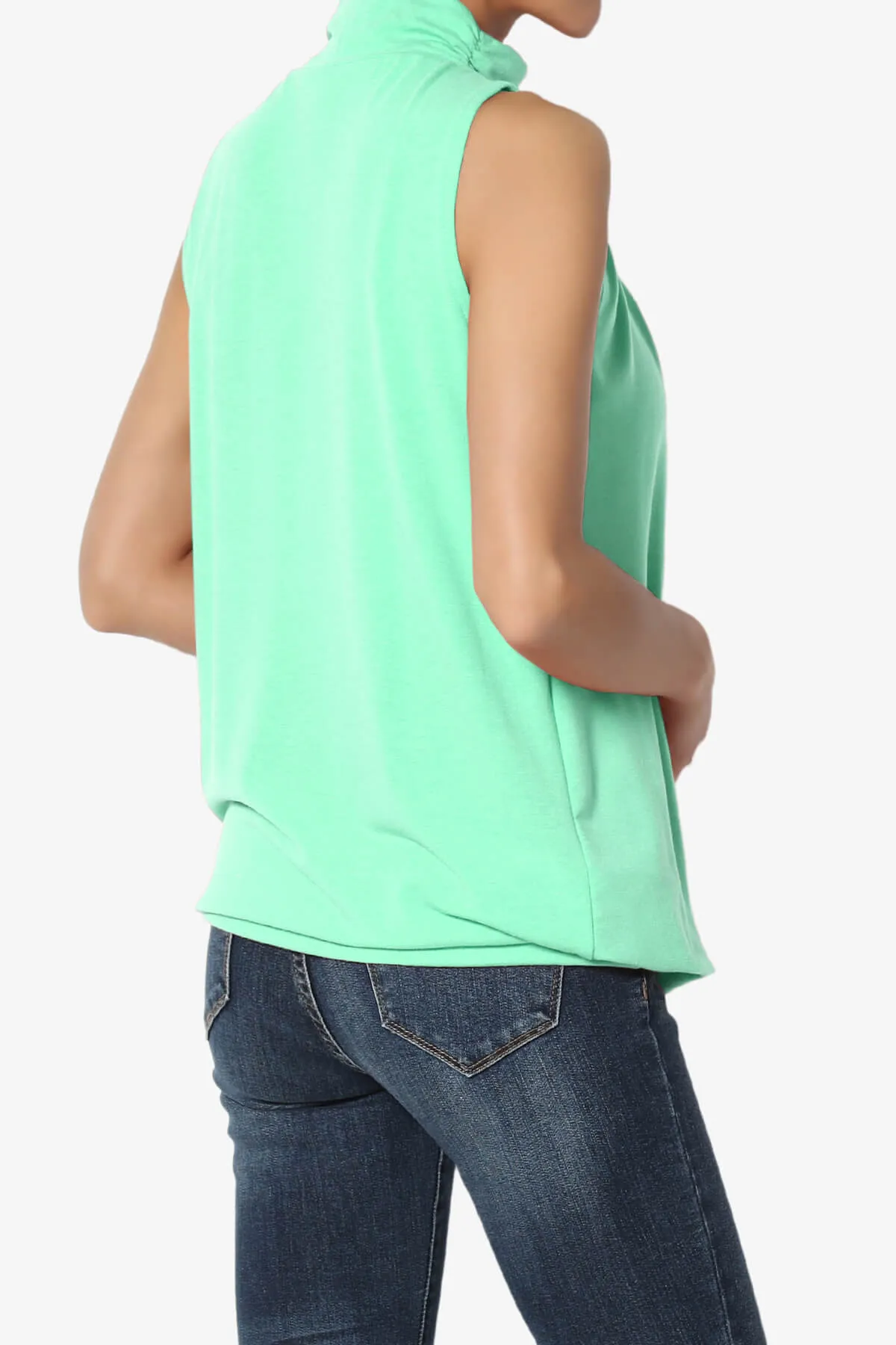 Jibbitz Sleeveless Mock Neck Pleated Top