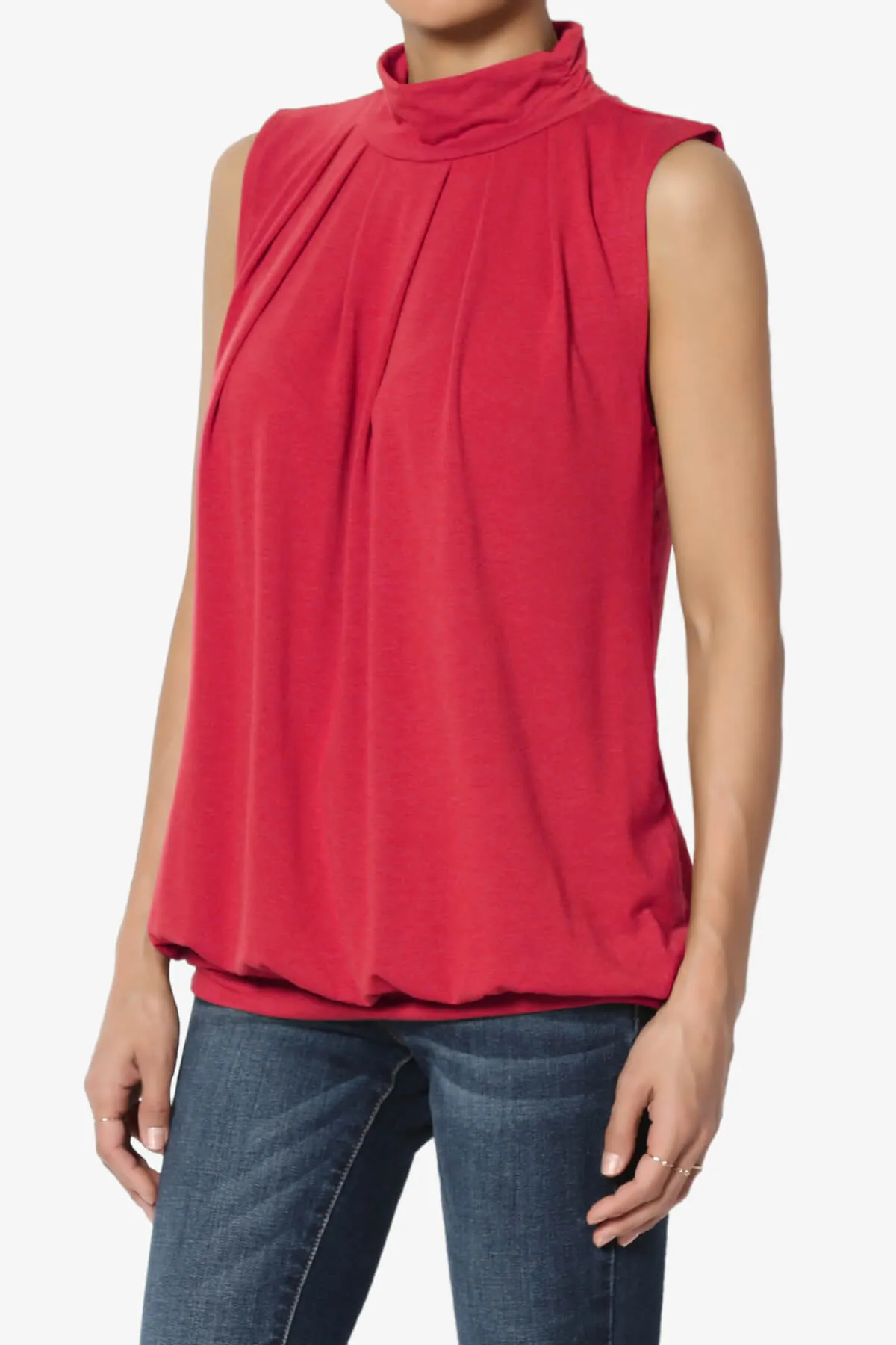 Jibbitz Sleeveless Mock Neck Pleated Top