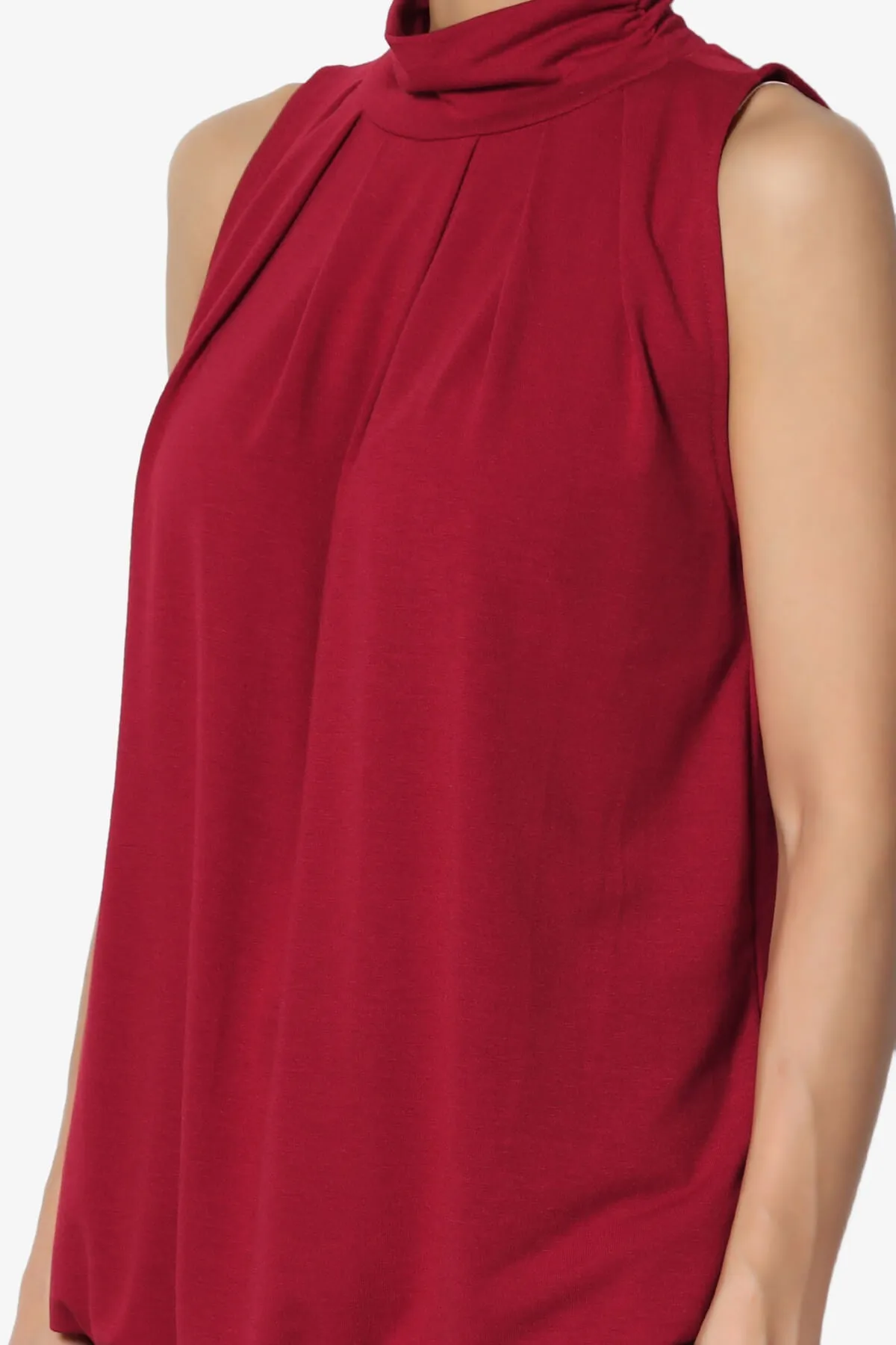 Jibbitz Sleeveless Mock Neck Pleated Top