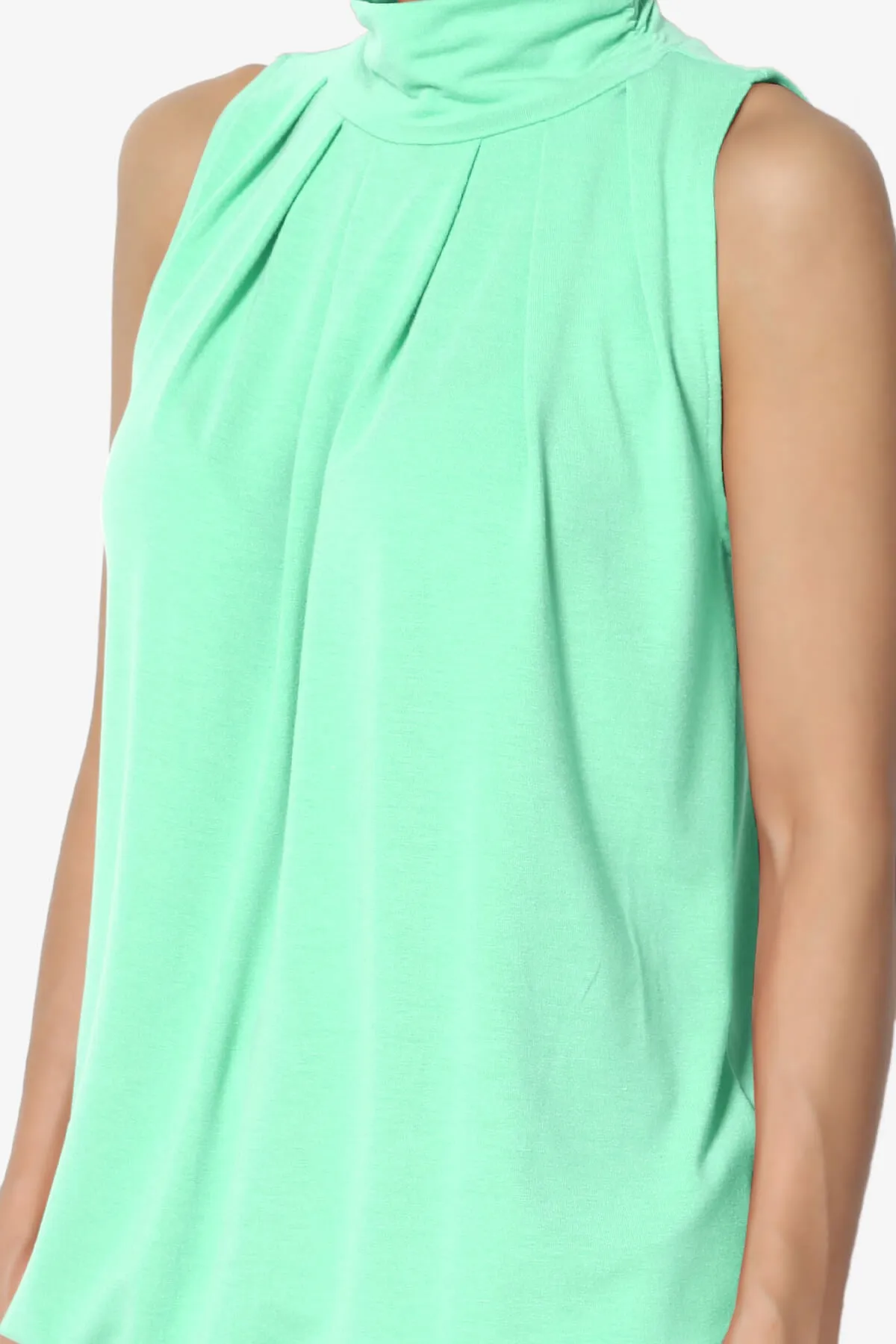 Jibbitz Sleeveless Mock Neck Pleated Top