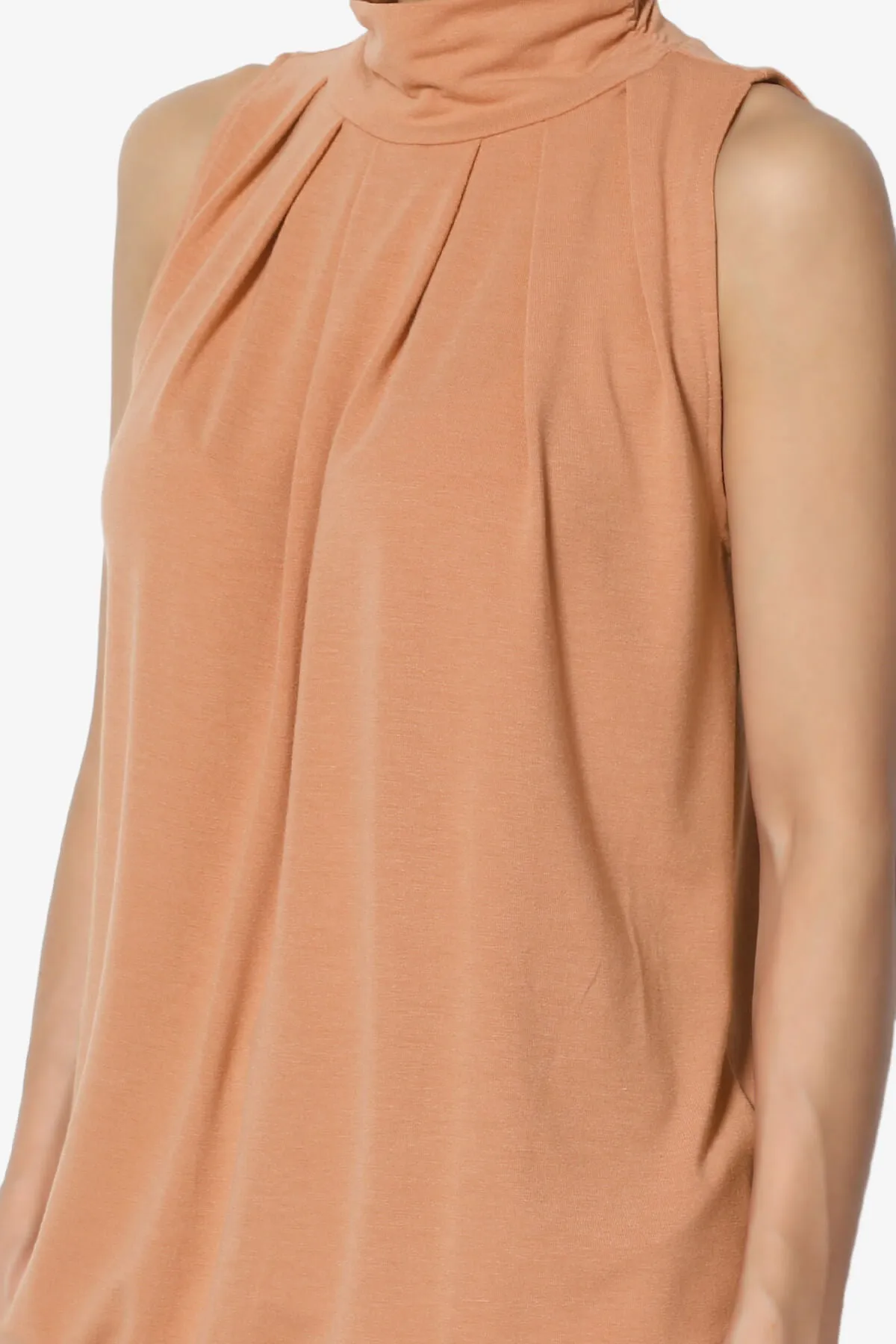Jibbitz Sleeveless Mock Neck Pleated Top