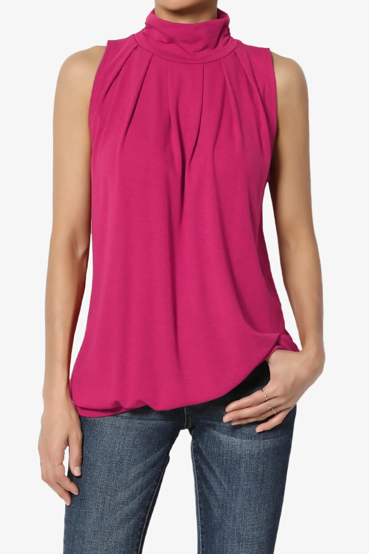 Jibbitz Sleeveless Mock Neck Pleated Top