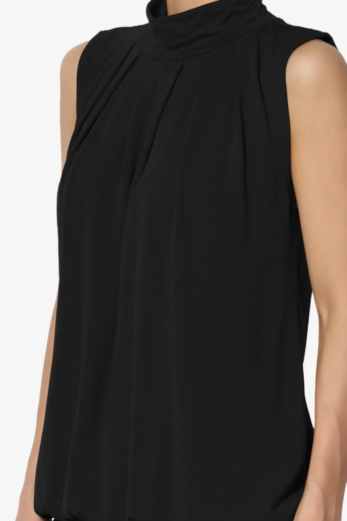 Jibbitz Sleeveless Mock Neck Pleated Top